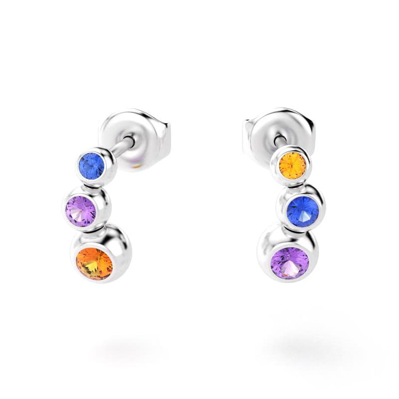 boucles oreilles volga femme en or blanc avec pierre semi-précieuse grenats mandarins saphirs bleus et violets