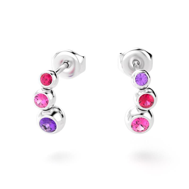boucles oreilles volga femme en or blanc avec pierre semi-précieuse rubis saphir violet saphir rose