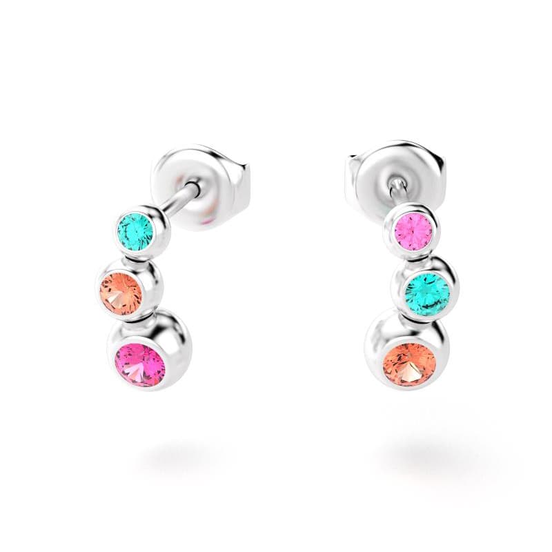 boucles oreilles volga femme en or blanc avec pierre semi-précieuse saphirs roses et peches tourmaline paraiba