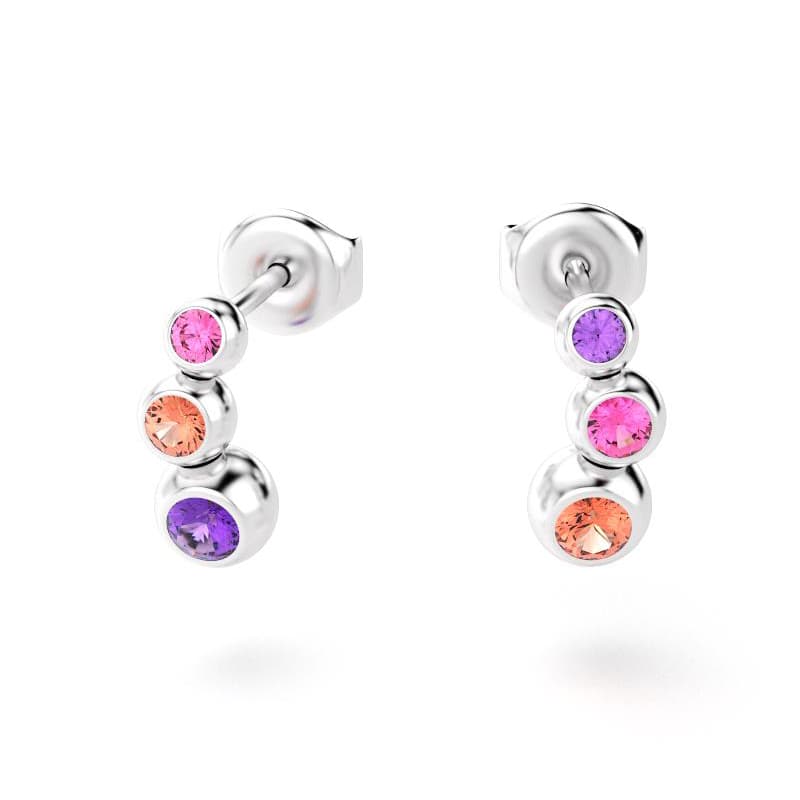 boucles oreilles volga femme en or blanc avec pierre semi-précieuse saphirs roses violets et peches