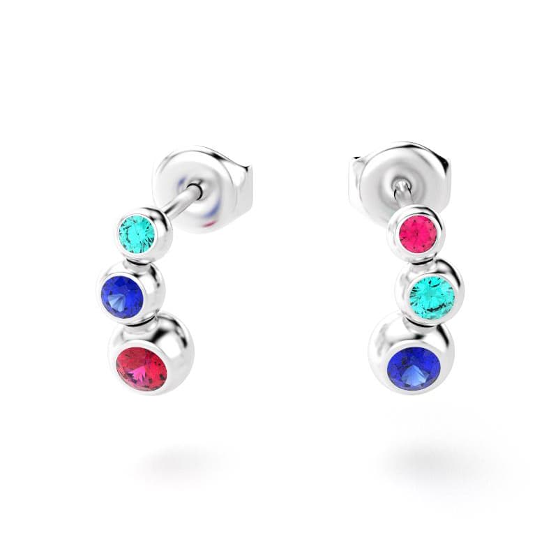 boucles oreilles volga femme en or blanc avec pierre semi-précieuse tourmaline paraibia saphirs bleus et rubis