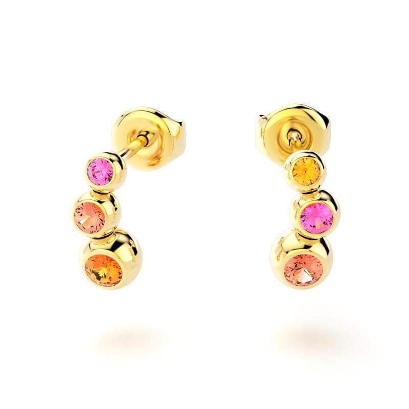 boucles oreilles volga femme en or jaune avec pierre semi-précieuse grenat mandarin saphir peche saphir rose