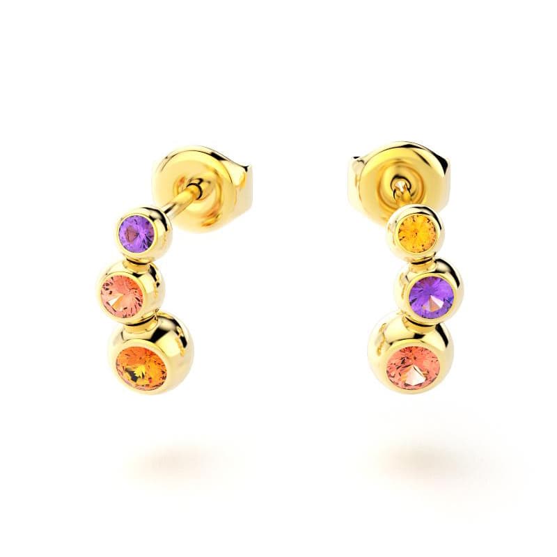 boucles oreilles volga femme en or jaune avec pierre semi-précieuse grenats mandarins saphirs roses et rubis