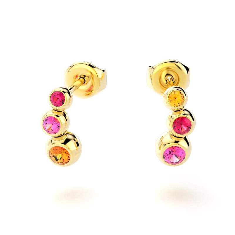 boucles oreilles volga femme en or jaune avec pierre semi-précieuse grenats mandarins saphirs roses rubis