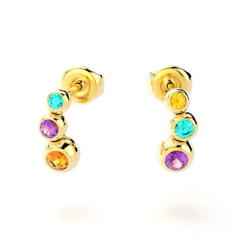 boucles oreilles volga femme en or jaune avec pierre semi-précieuse saphirs violets tourmalines paraiba grenats mandarins