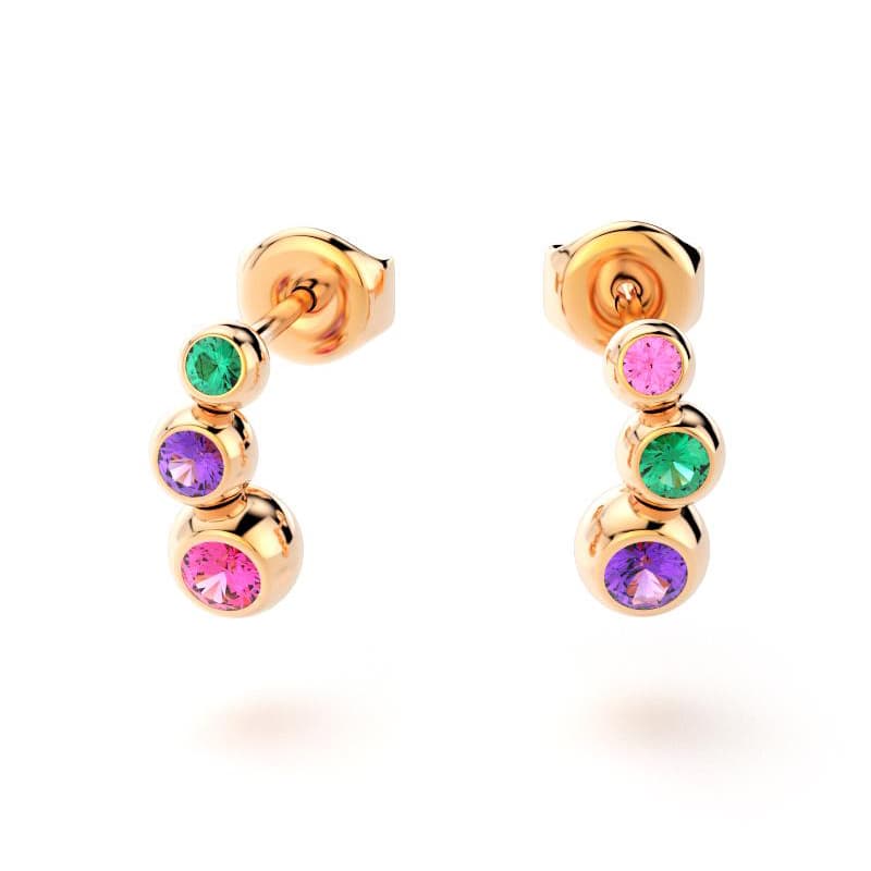 boucles oreilles volga femme en or rose avec pierre semi-précieuse émeraudes saphirs violets et roses