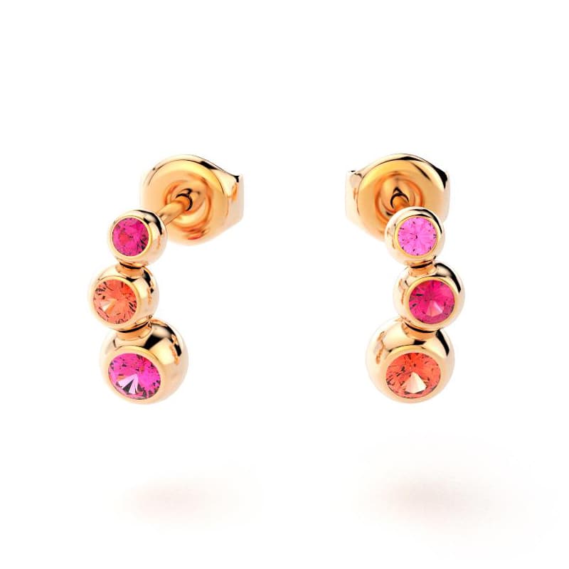 boucles oreilles volga femme en or rose avec pierre semi-précieuse saphirs roses et peches et rubis