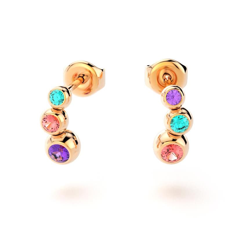 boucles oreilles volga femme en or rose avec pierre semi-précieuse tourmaline paraiba saphirs violets et peches