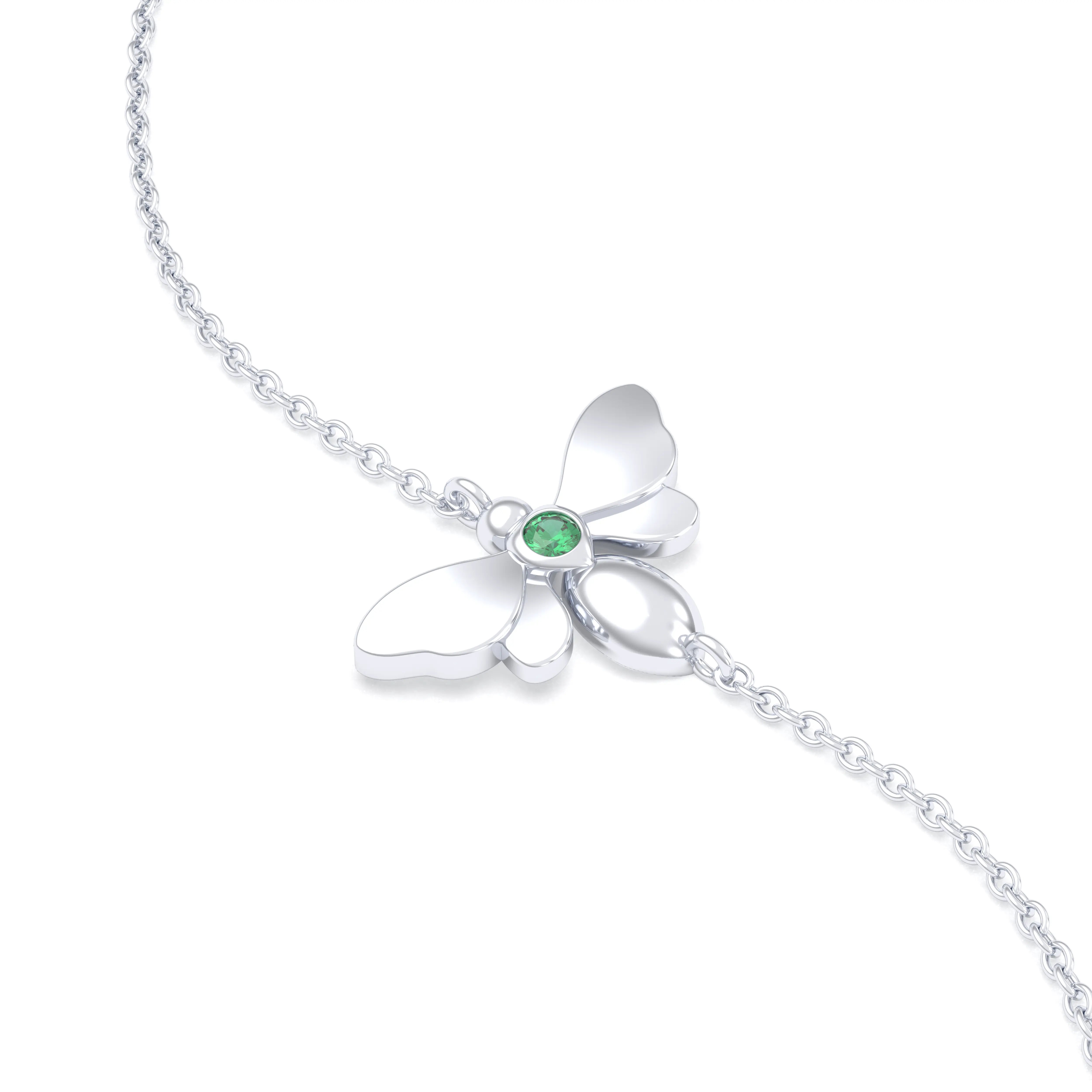 Bracelet Abeille or blanc 18 carats – pierre précieuse au choix Emeraude