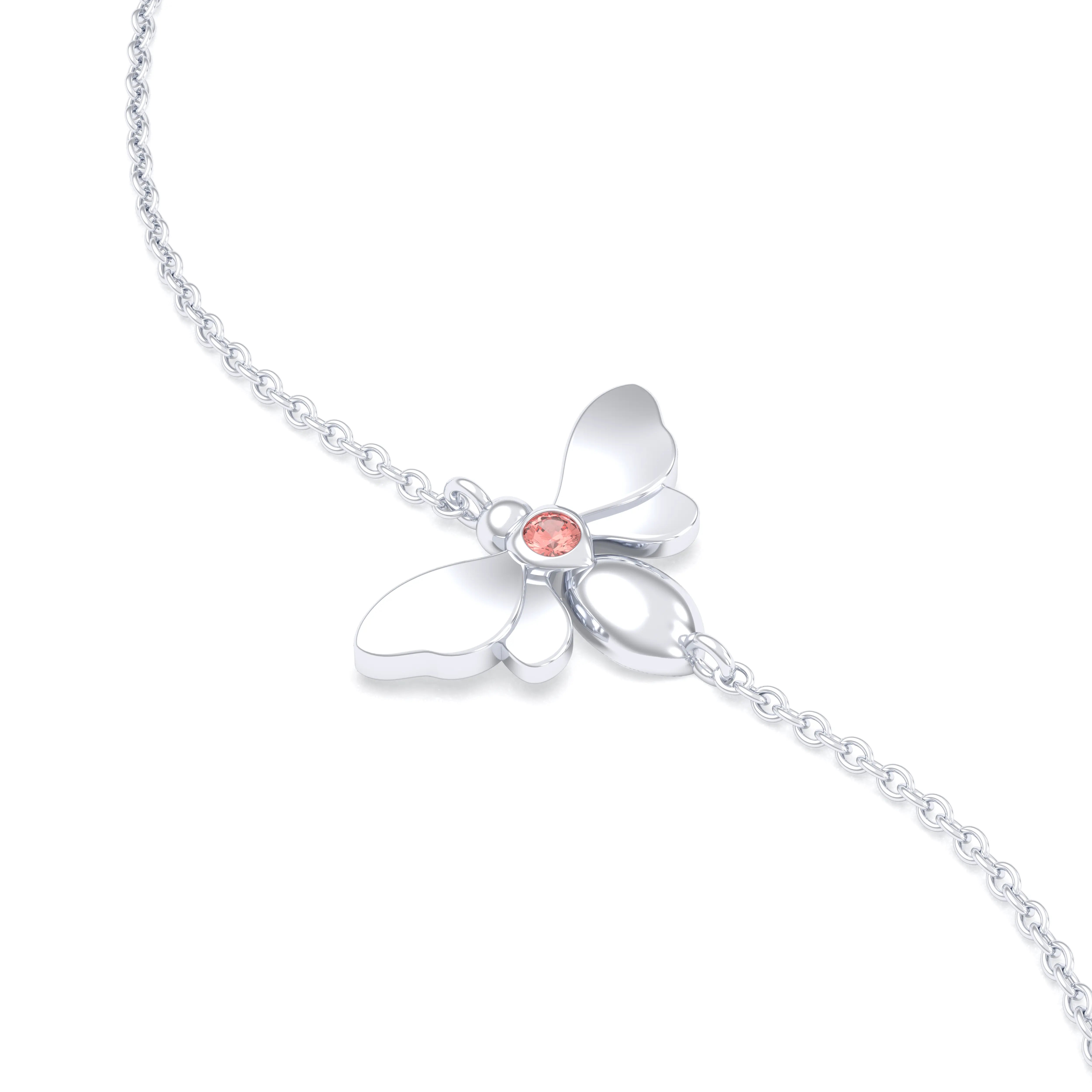 Bracelet Abeille or blanc 18 carats – pierre précieuse au choix Saphir pêche