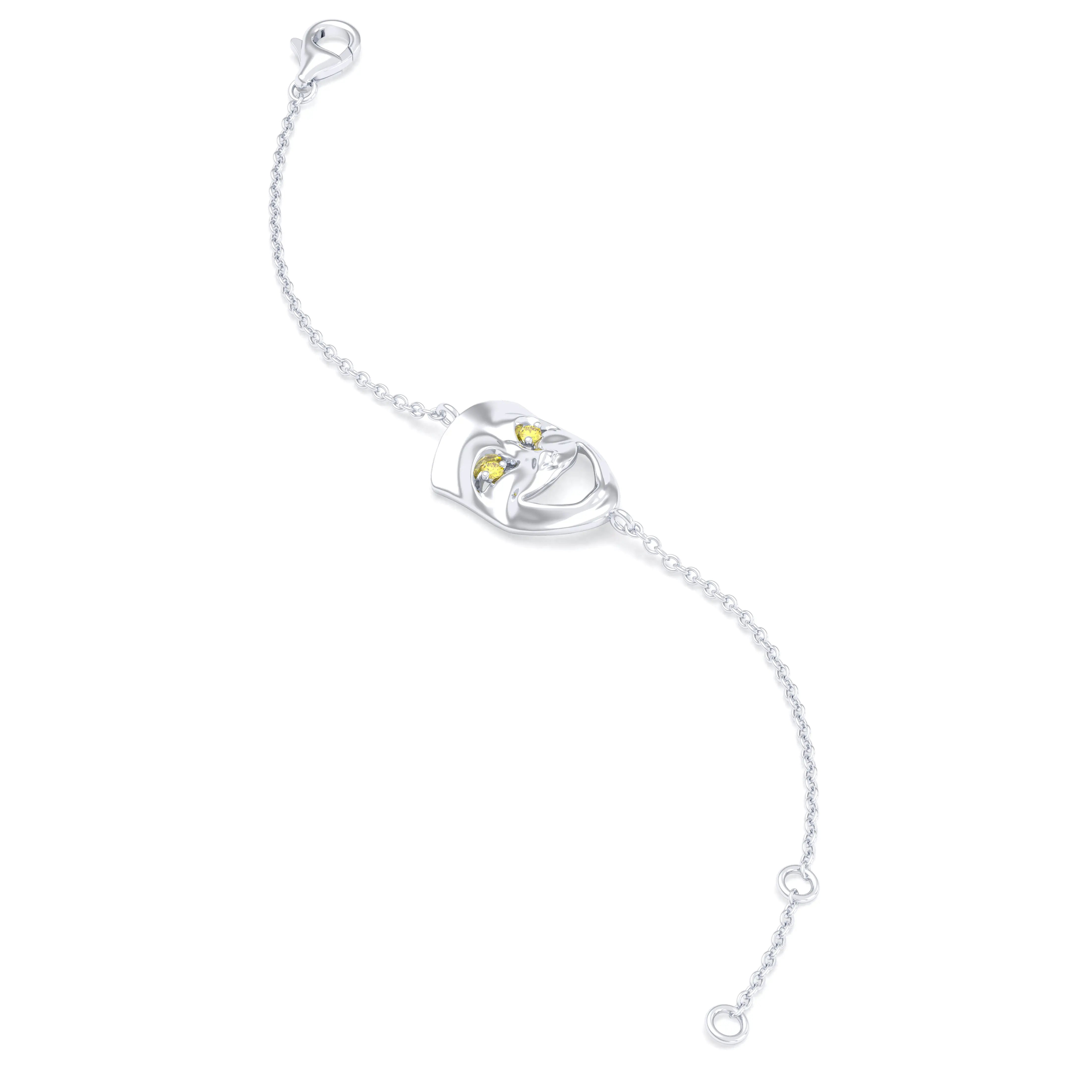 Bracelet Allégresse en or blanc 18 carats, masque souriant du théâtre