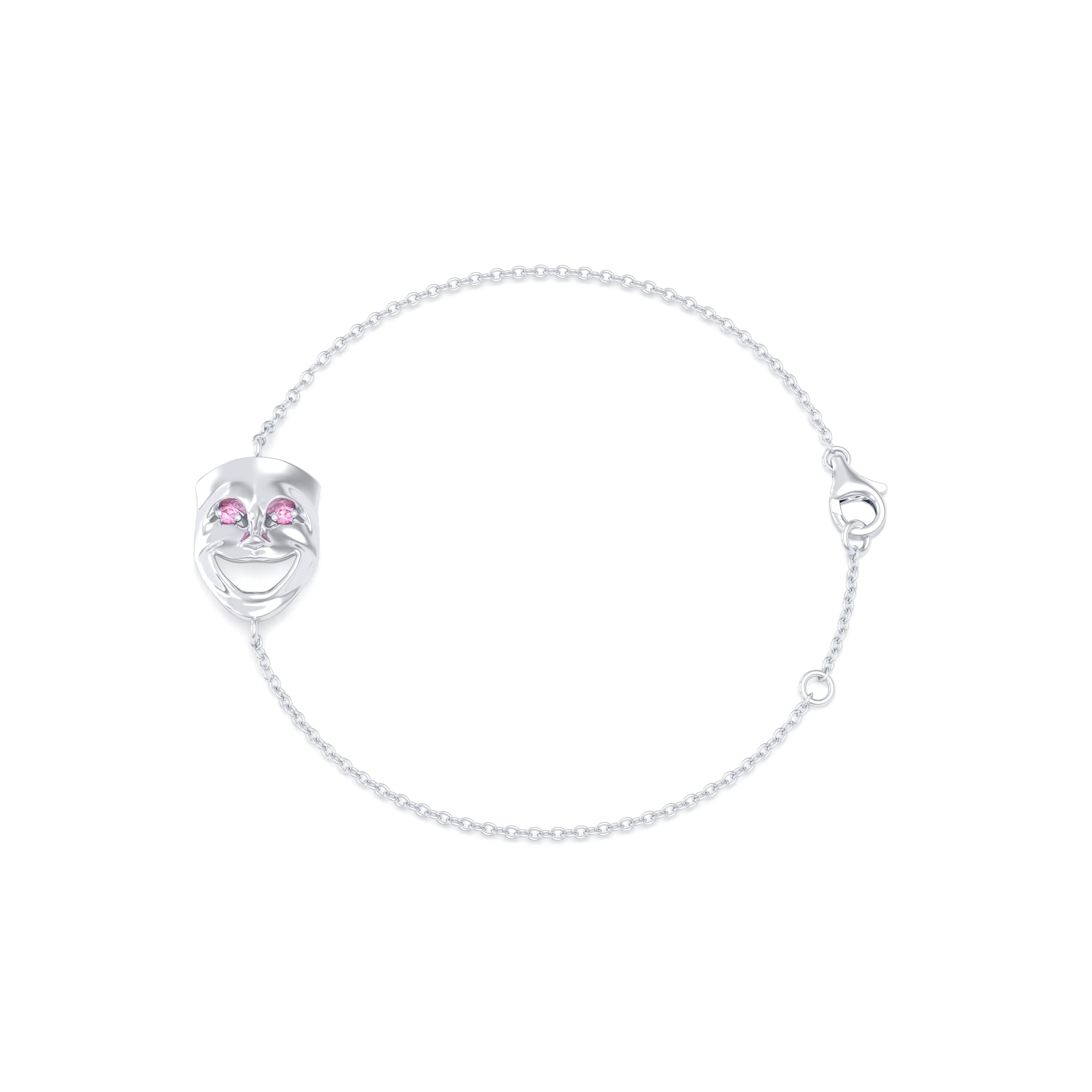 Bracelet Allégresse en or blanc 18 carats, masque souriant du théâtre