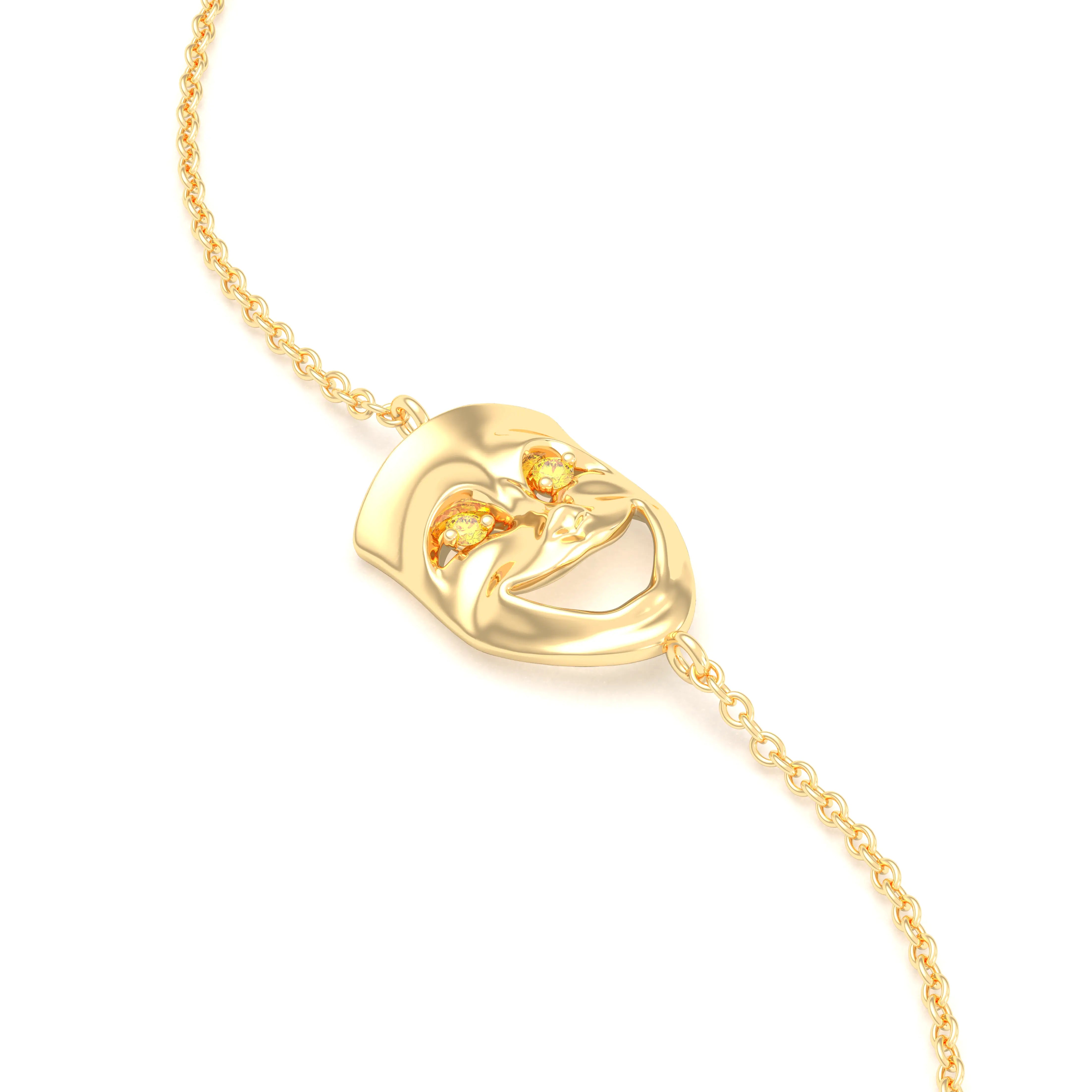 Bracelet Allégresse en or jaune 18 carats, masque souriant du théâtre Diamant jaune