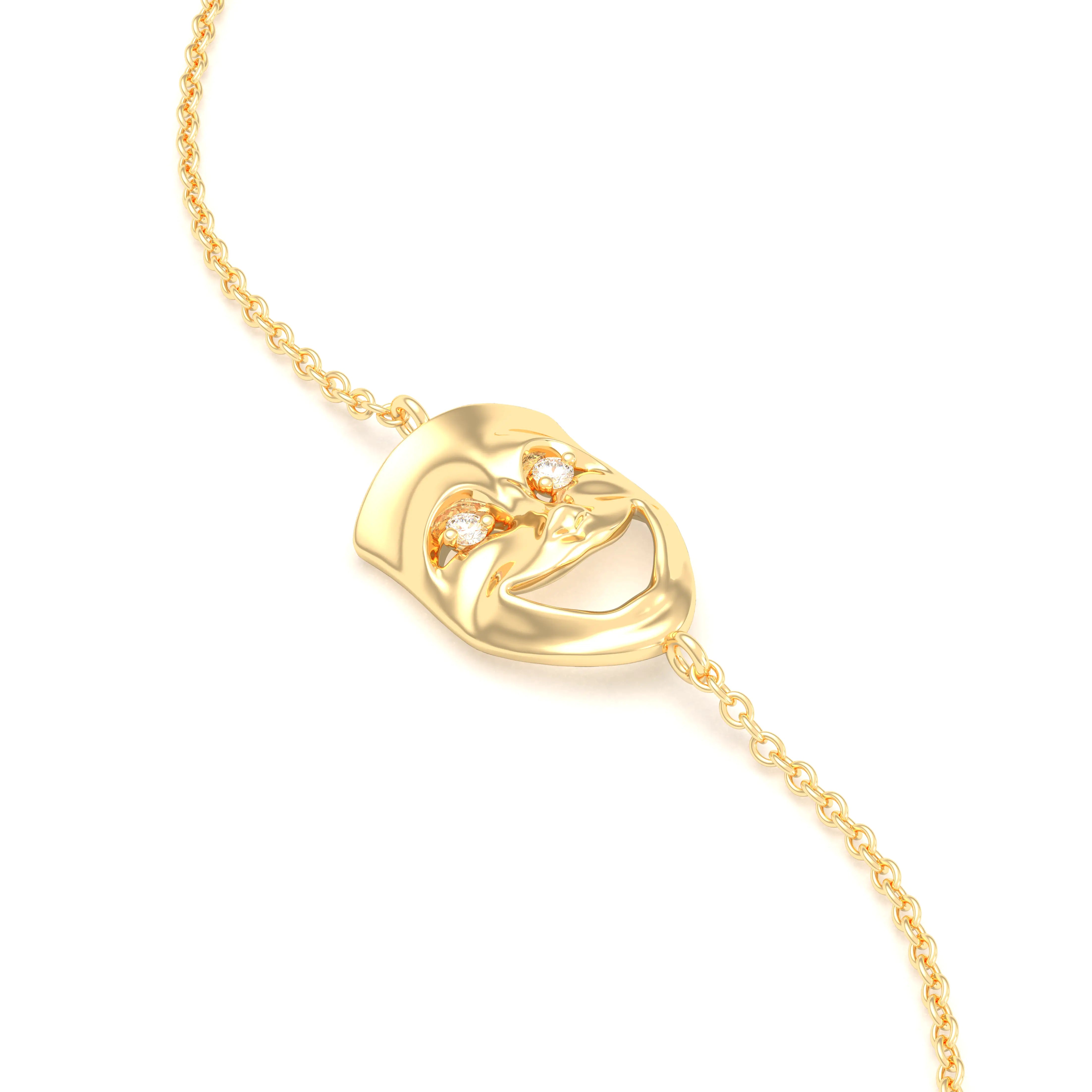 Bracelet Allégresse en or jaune 18 carats, masque souriant du théâtre Diamant