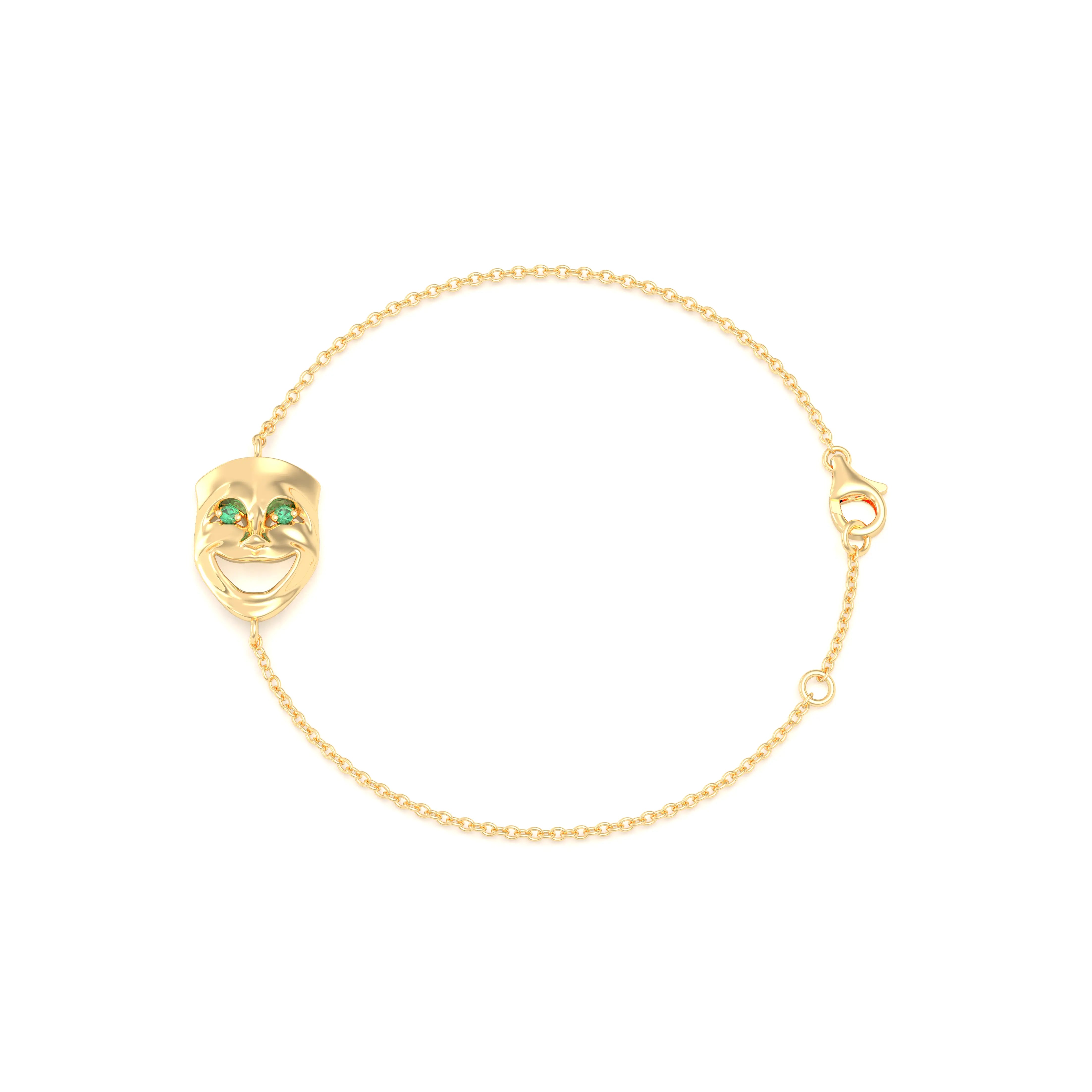Bracelet Allégresse en or jaune 18 carats, masque souriant du théâtre