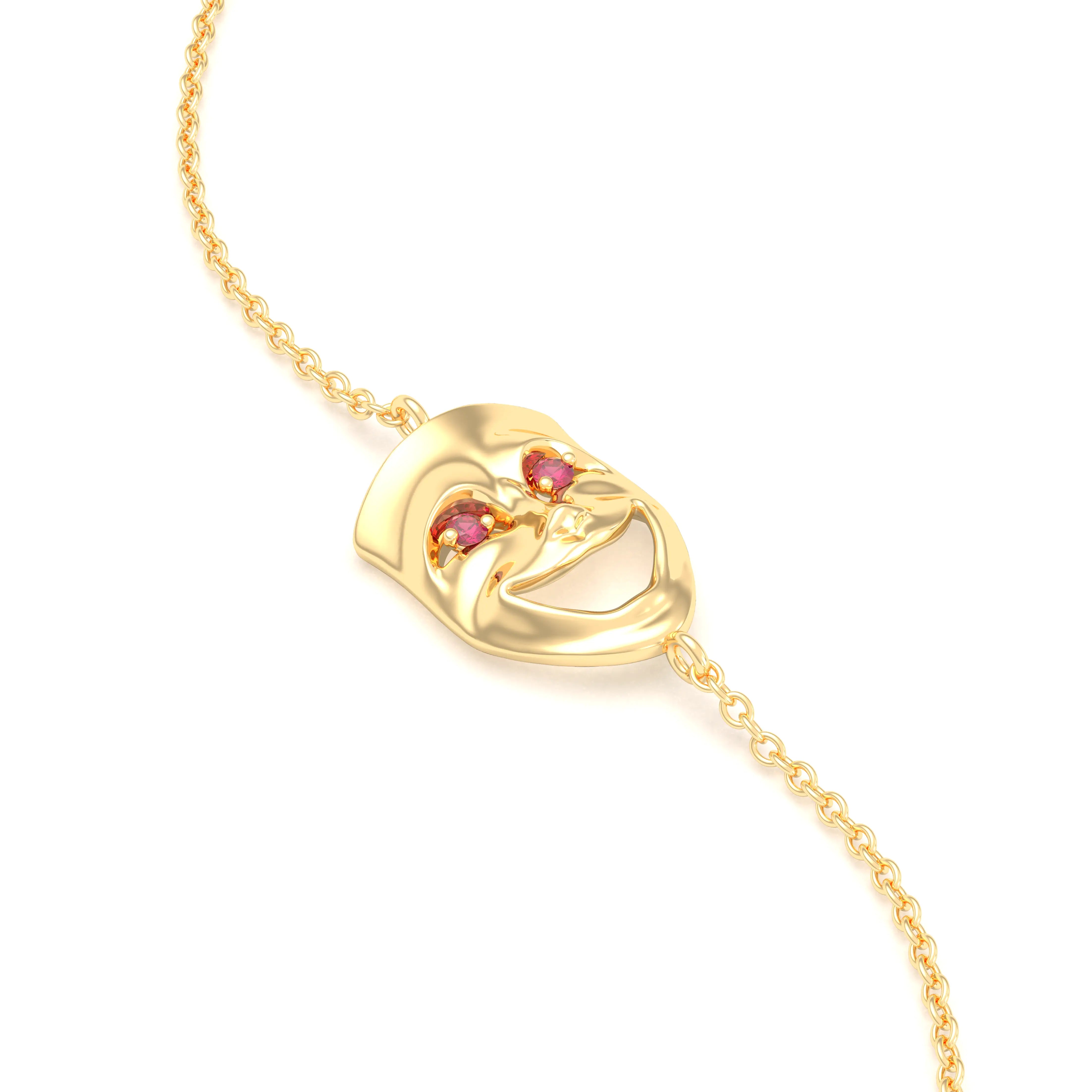 Bracelet Allégresse en or jaune 18 carats, masque souriant du théâtre Rubis