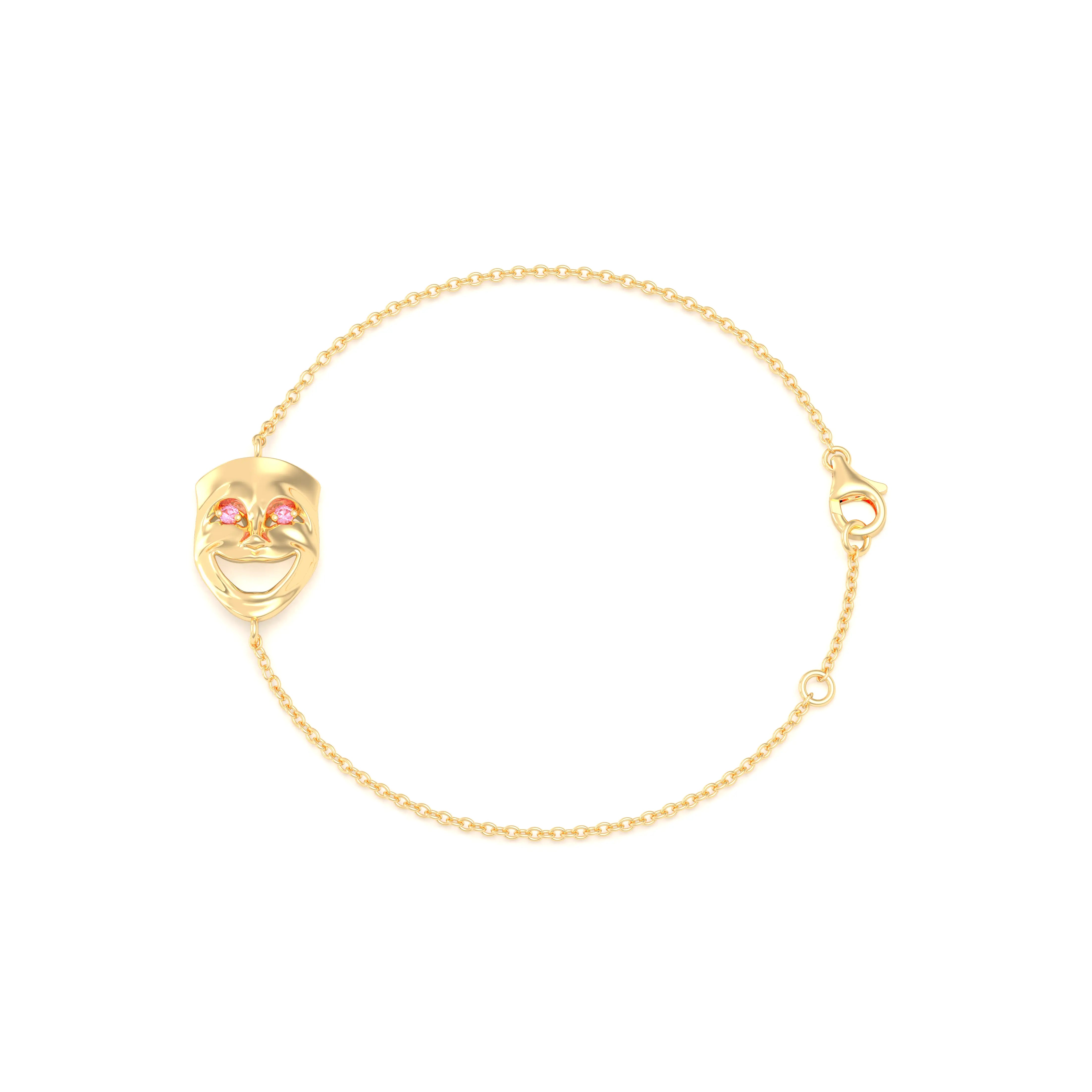 Bracelet Allégresse en or jaune 18 carats, masque souriant du théâtre