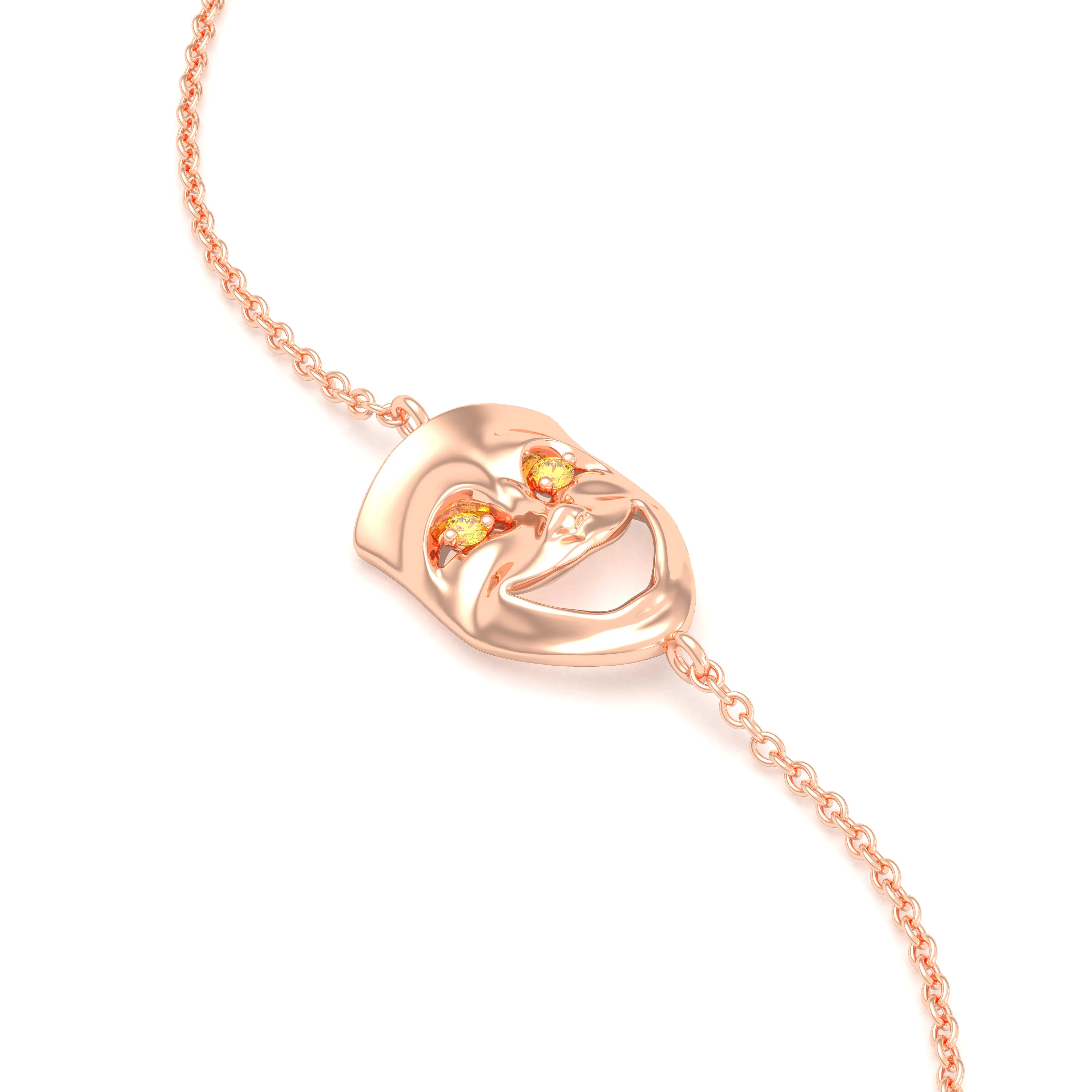 Bracelet Allégresse en or rose 18 carats, masque souriant du théâtre Diamant jaune