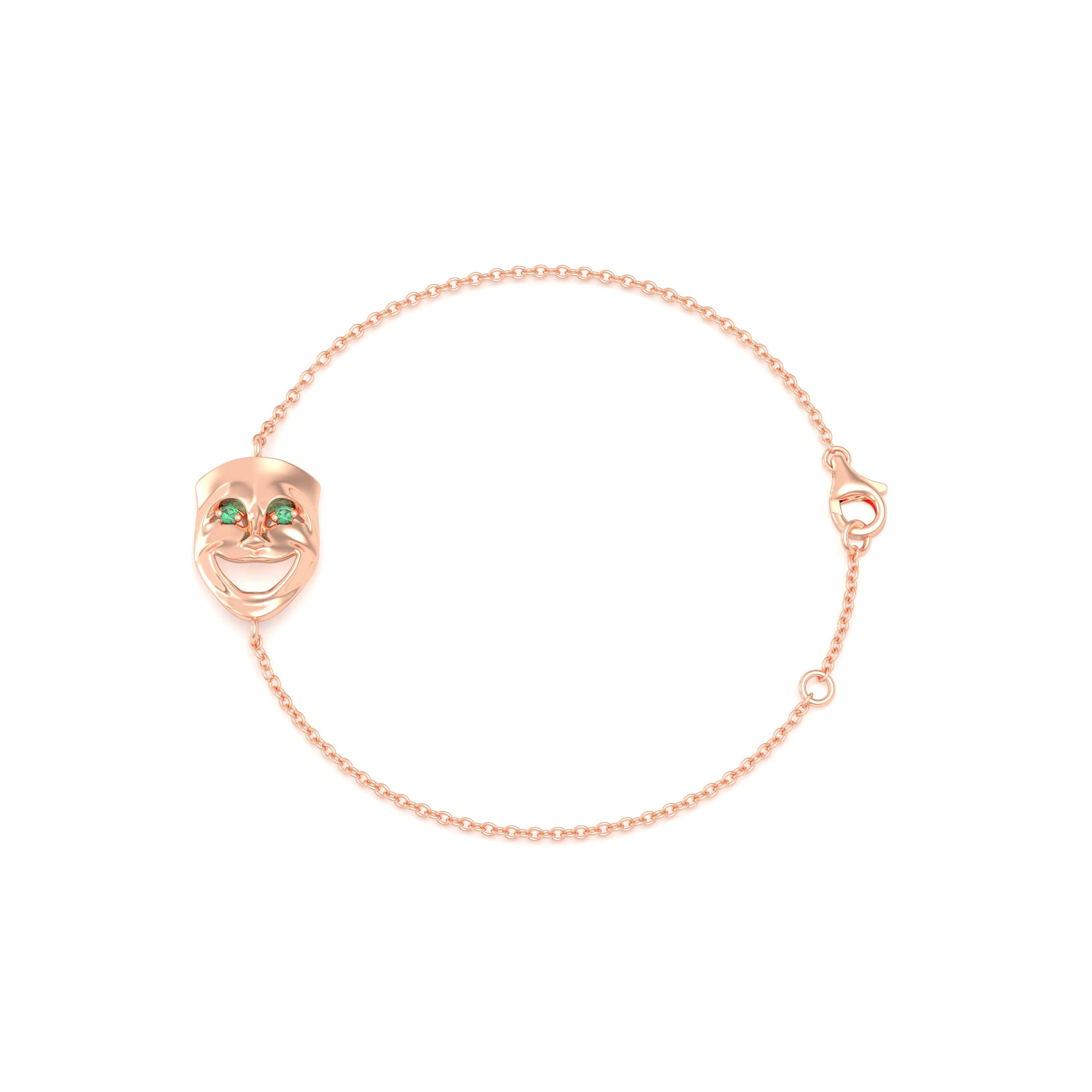Bracelet Allégresse en or rose 18 carats, masque souriant du théâtre