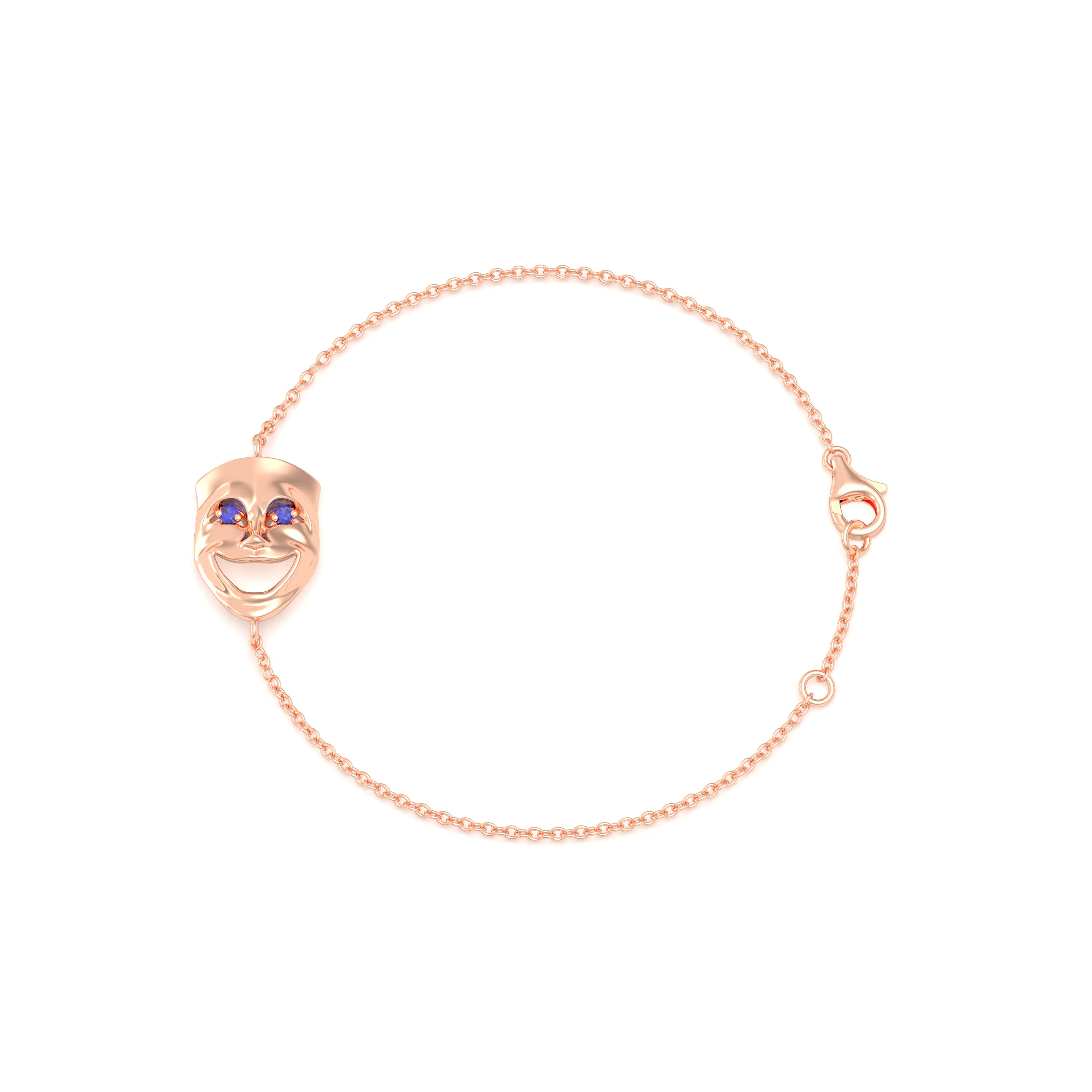 Bracelet Allégresse en or rose 18 carats, masque souriant du théâtre