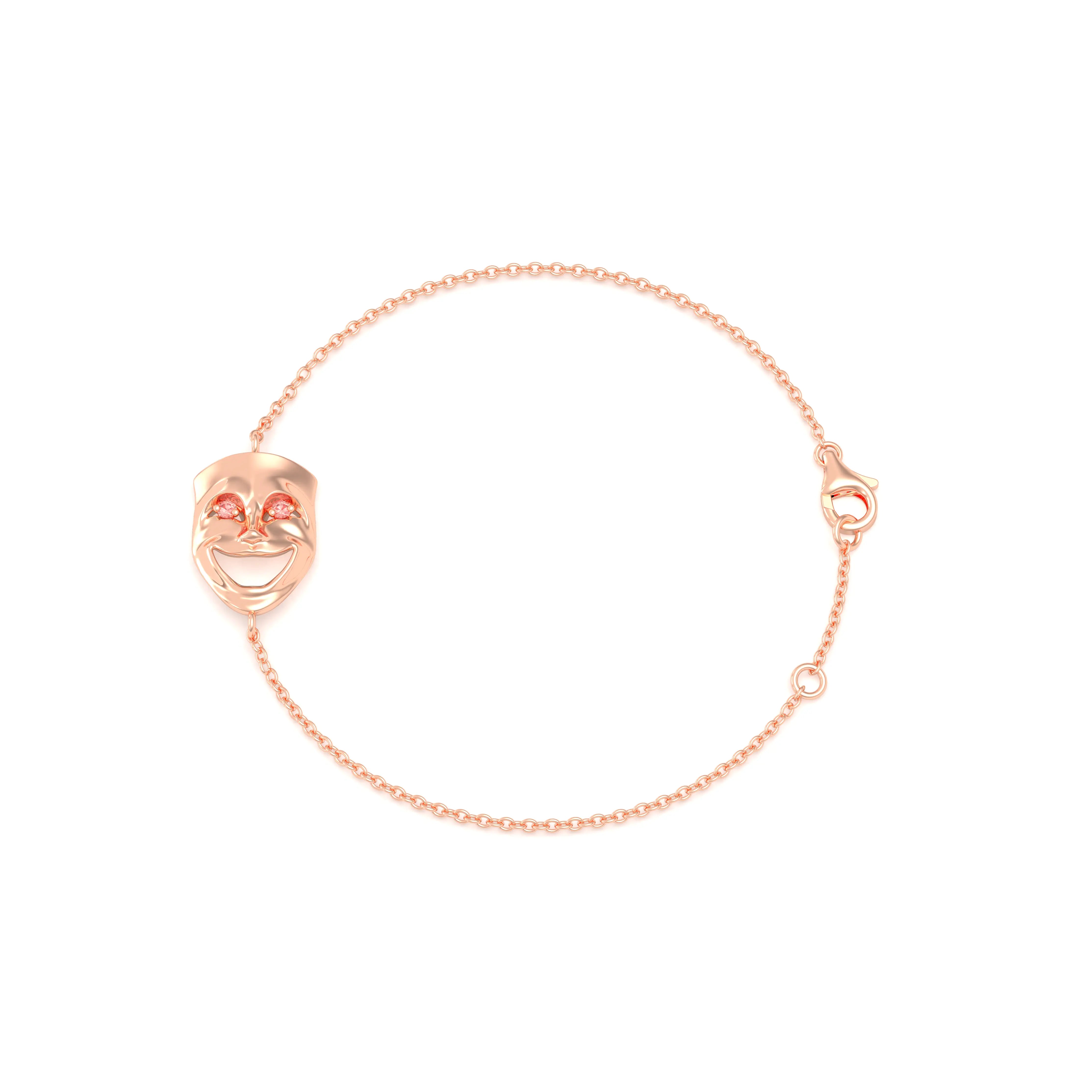Bracelet Allégresse en or rose 18 carats, masque souriant du théâtre
