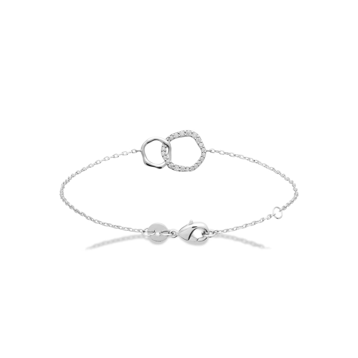 Bracelet deux anneaux entrelacés en argent 925 et zircons