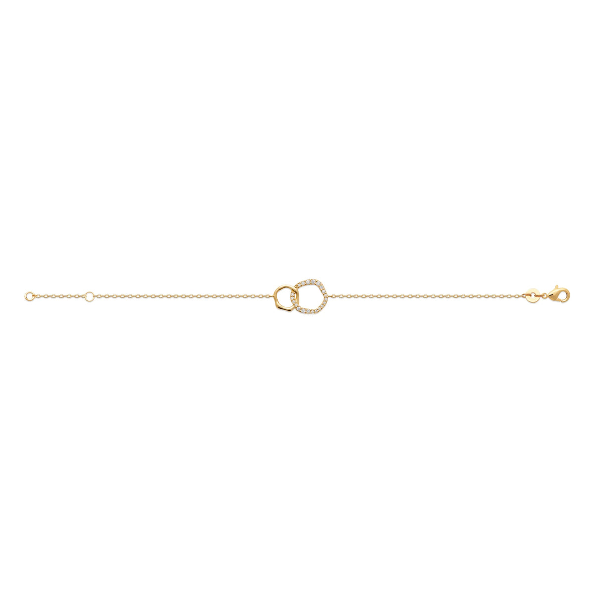 Bracelet deux anneaux entrelacés en plaqué or et zircons