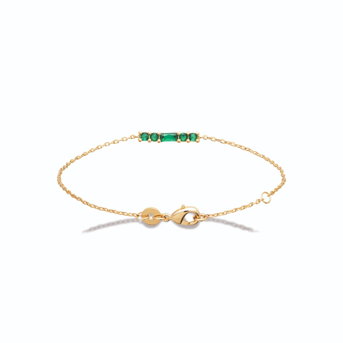 Bracelet barrette de pierres vertes en plaqué or