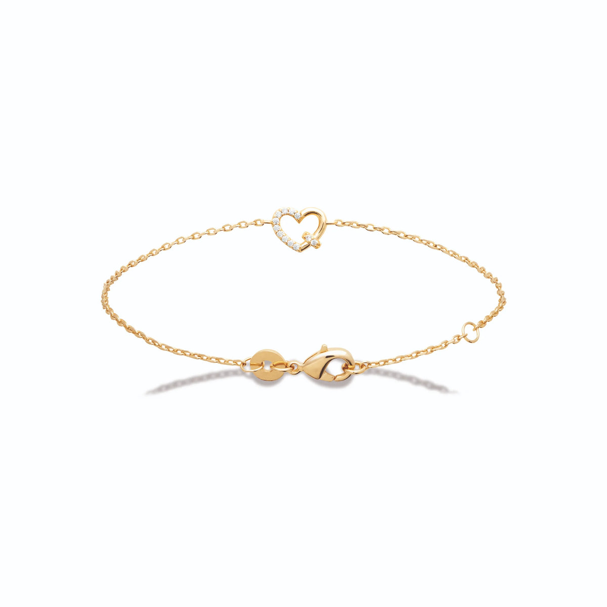 Bracelet chaîne cœur ouvert noué zircons en plaqué or
