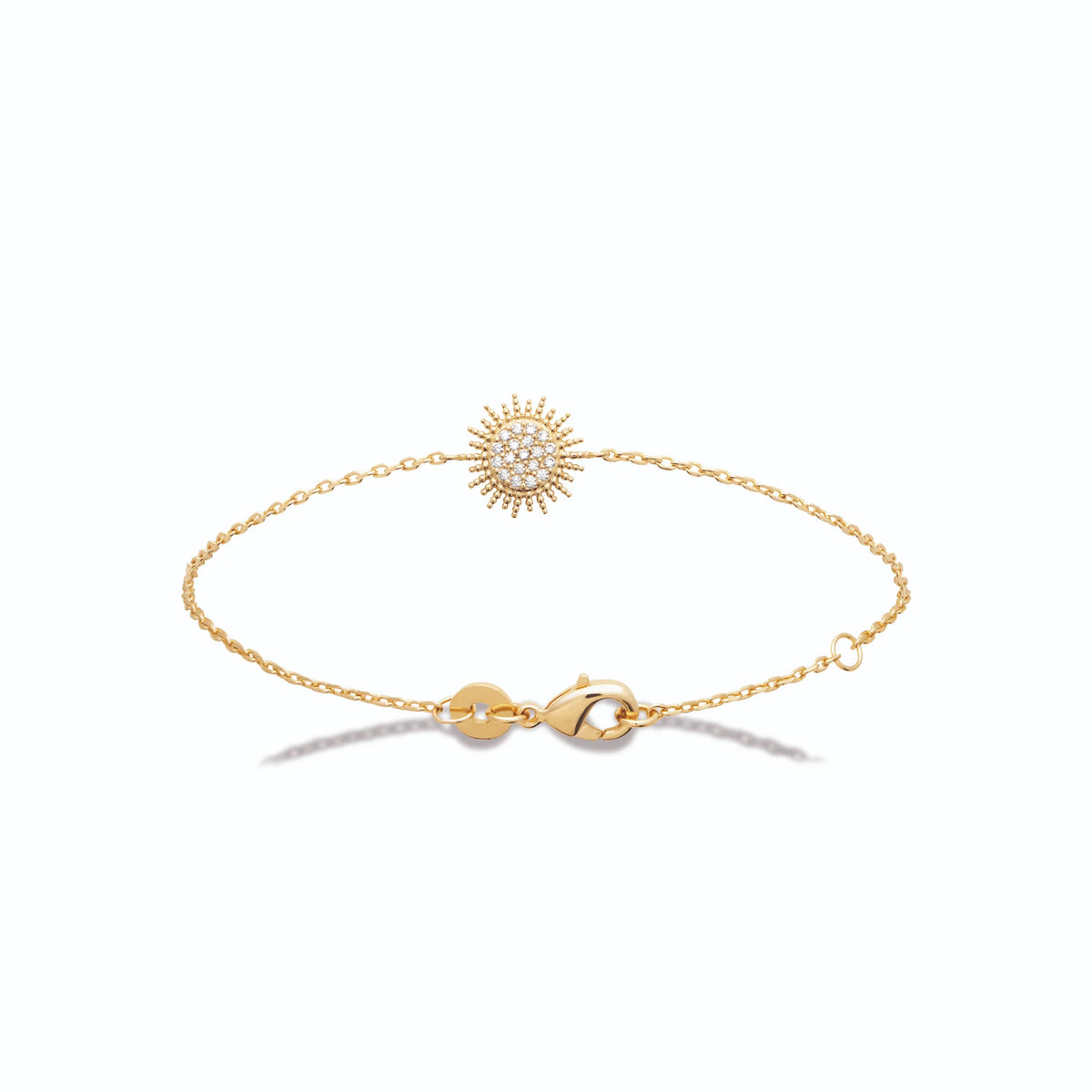 Bracelet chaîne disque soleil pavé de zircons en plaqué or