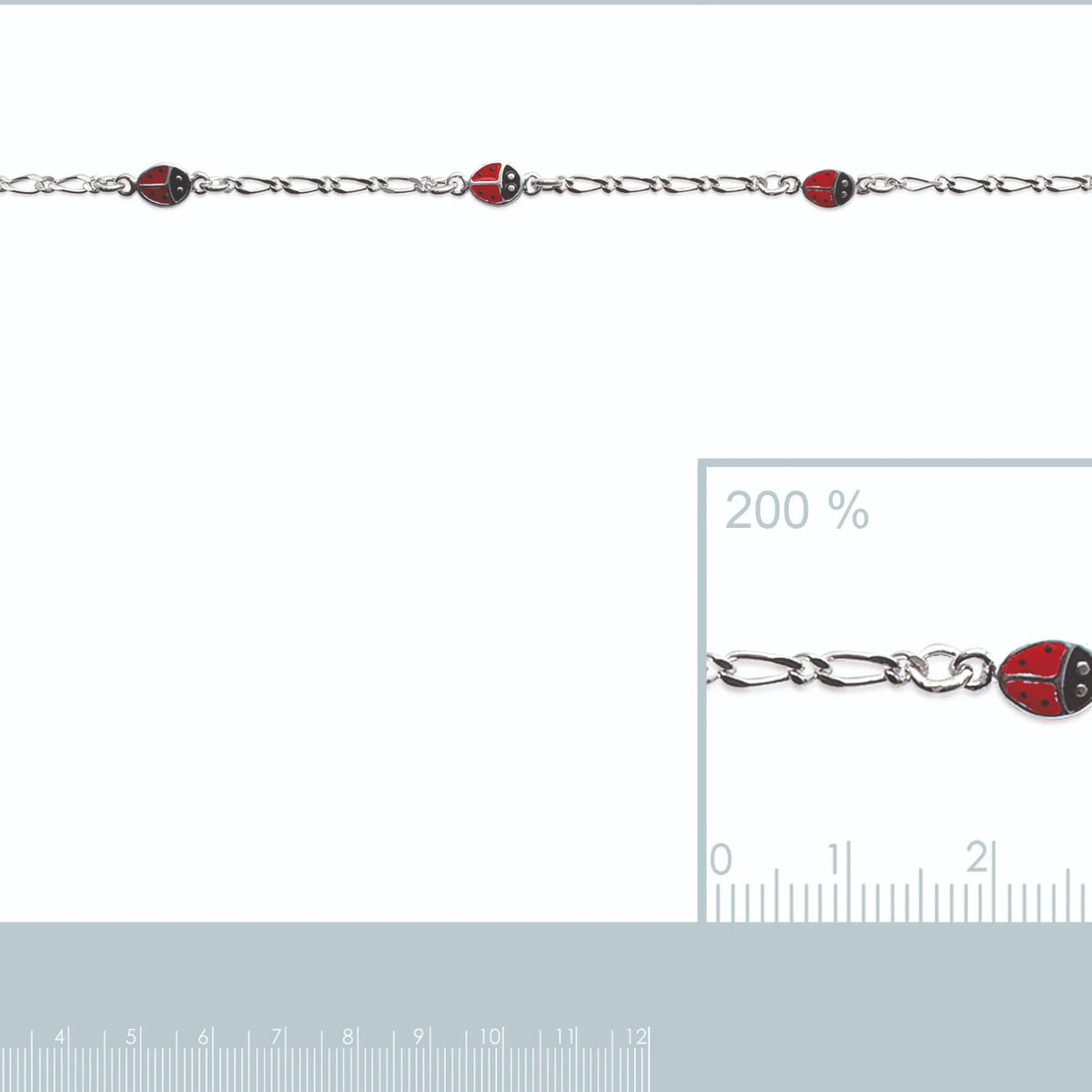 Bracelet chaîne figaro coccinelles enfant en argent 925, 16 cm