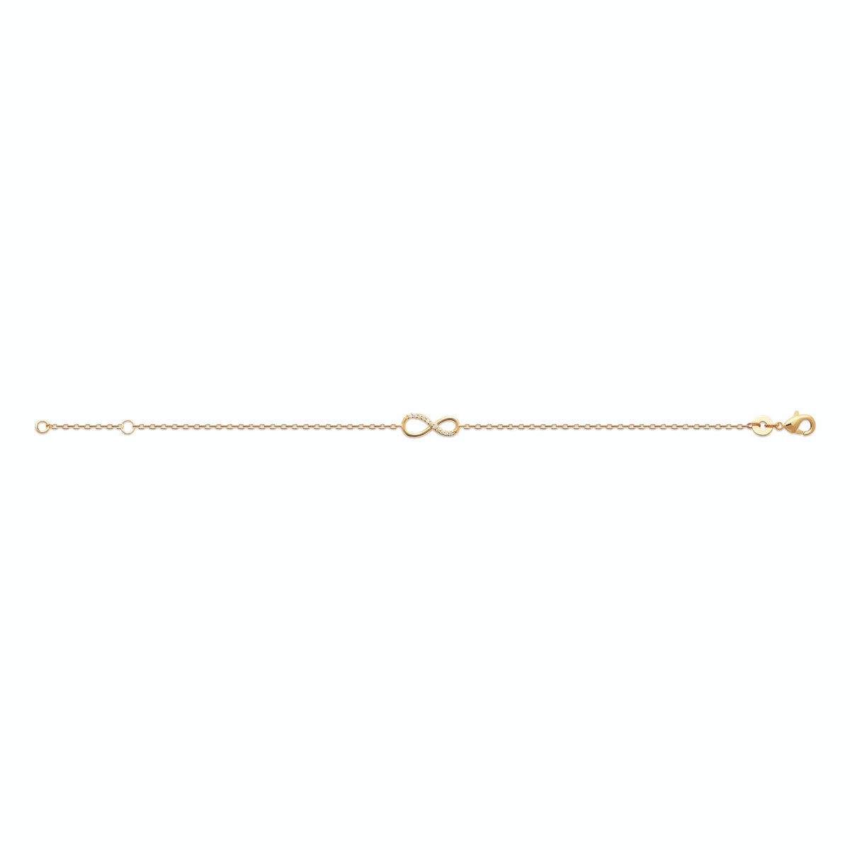 Bracelet chaîne infini zircon en plaqué or, vue à plat