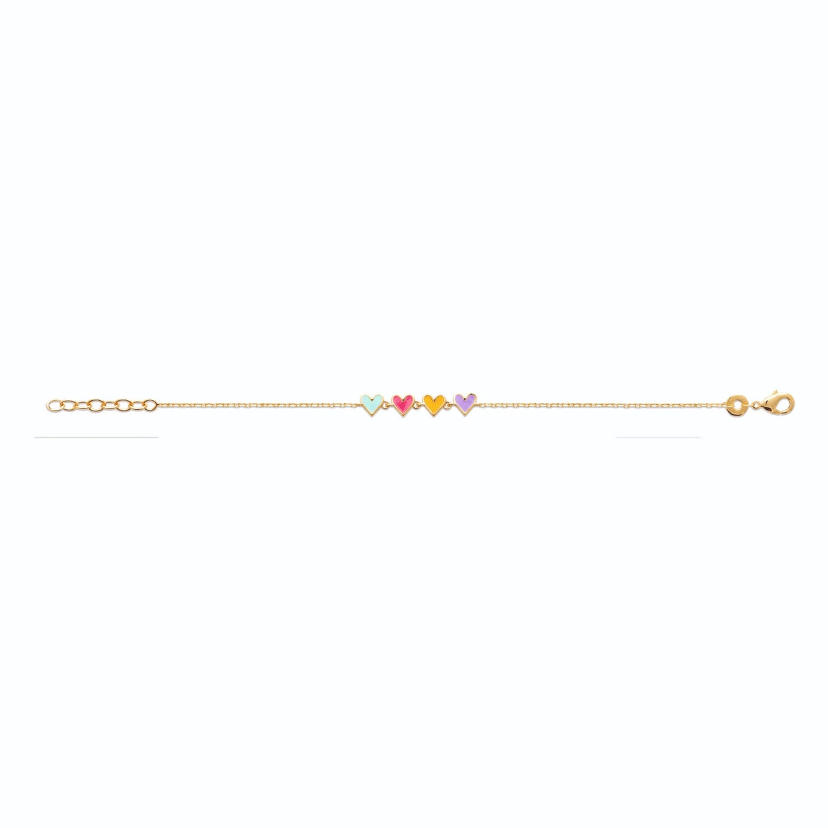 Bracelet cœurs multicolores enfant en plaqué or, 16 cm