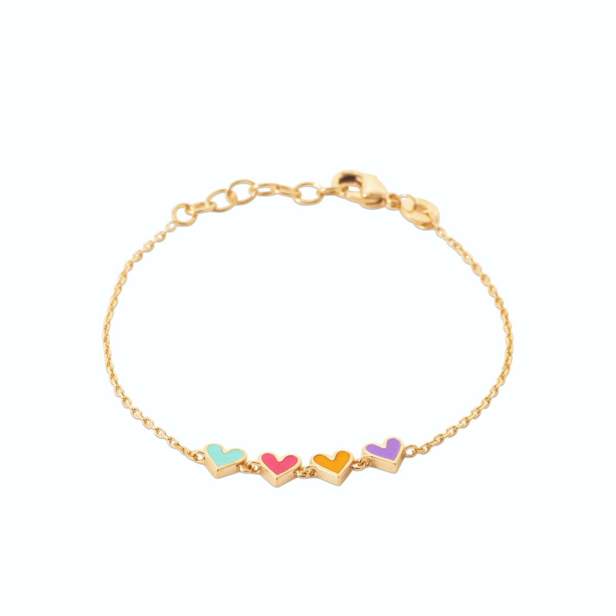 Bracelet cœurs multicolores enfant en plaqué or, 16 cm