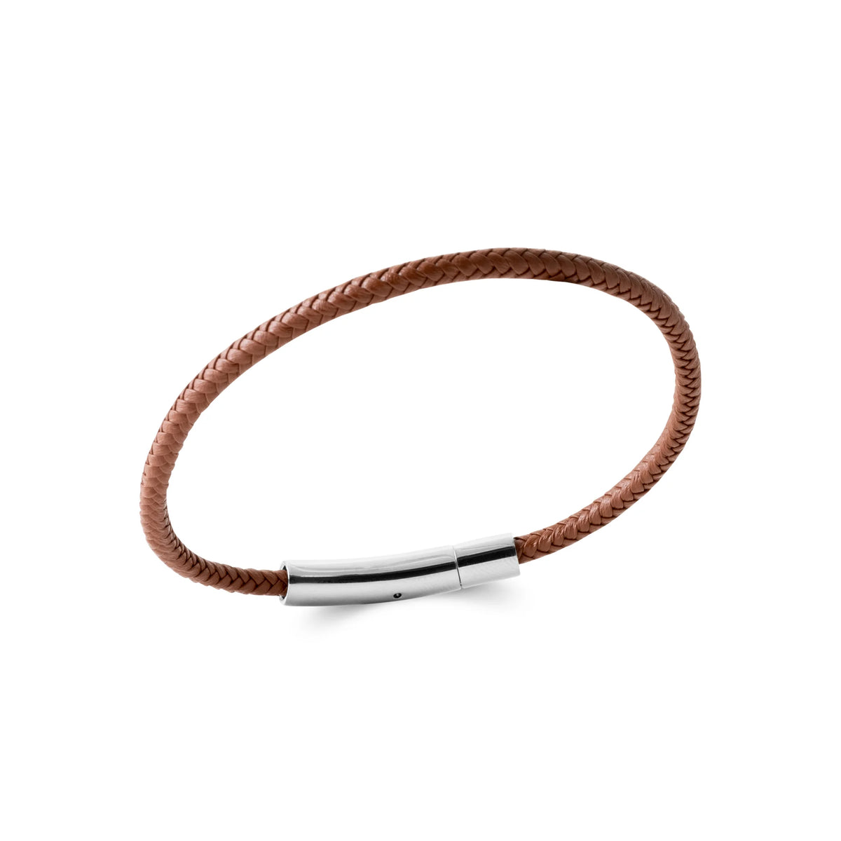 Bracelet cuir tressé fin marron et fermoir acier