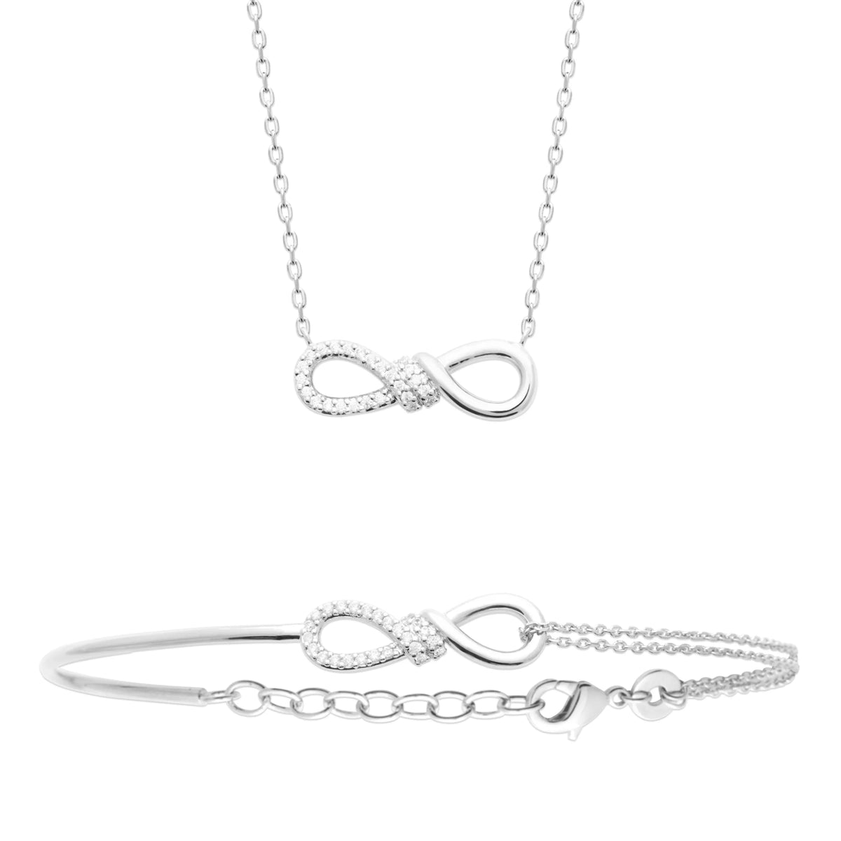Bracelet demi-jonc infini pavé de zircons en argent 925 rhodié
