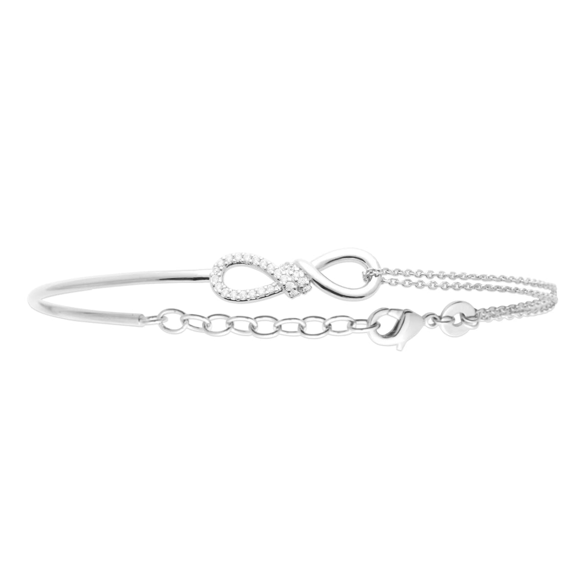Bracelet demi-jonc infini pavé de zircons en argent 925 rhodié