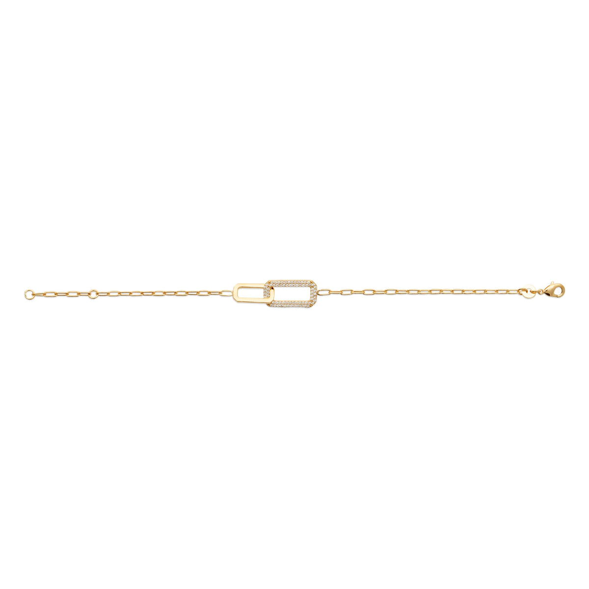 Bracelet deux maillons rectangulaires entrelacés dont un pavé en plaqué or