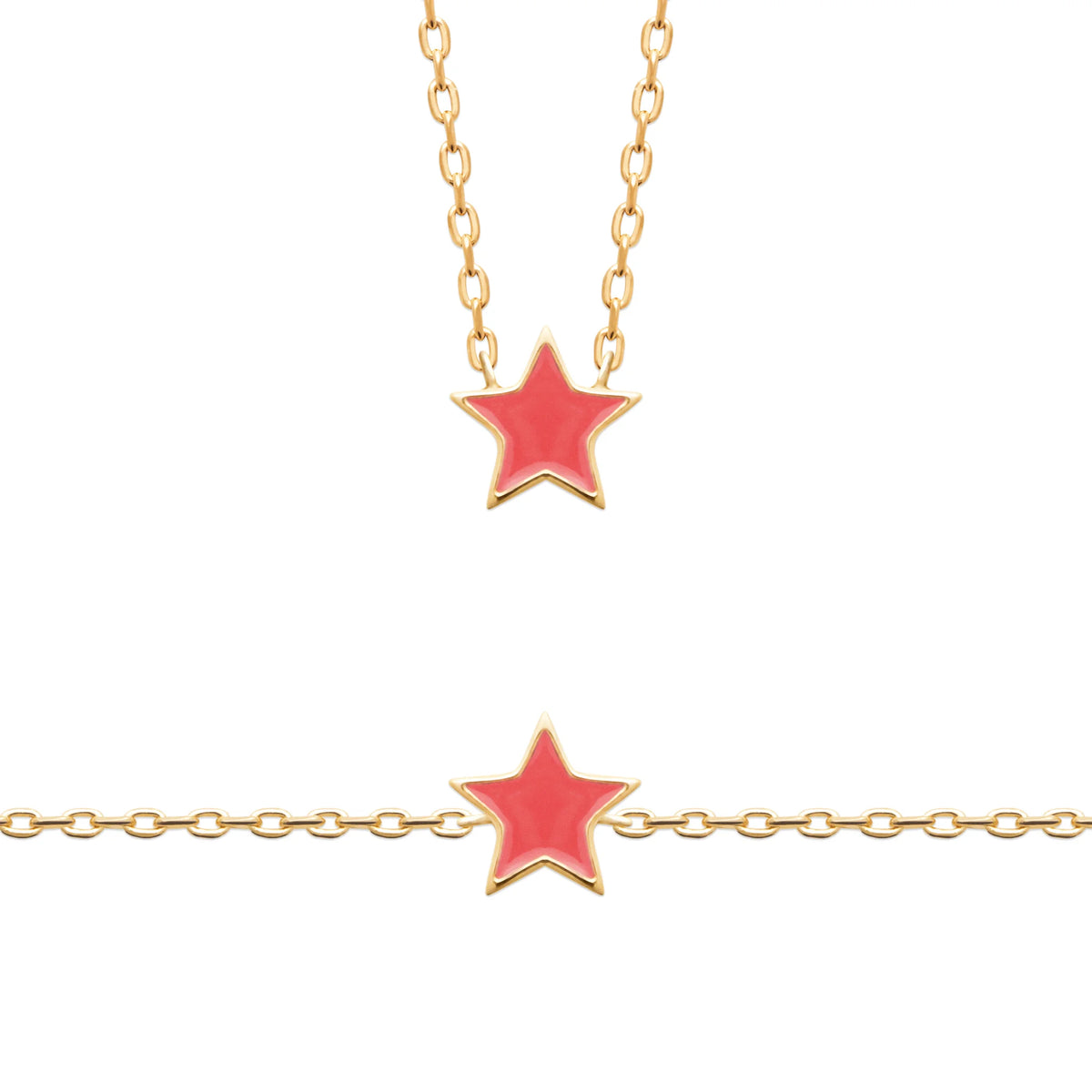 Bracelet étoile corail enfant en plaqué or, 16 cm