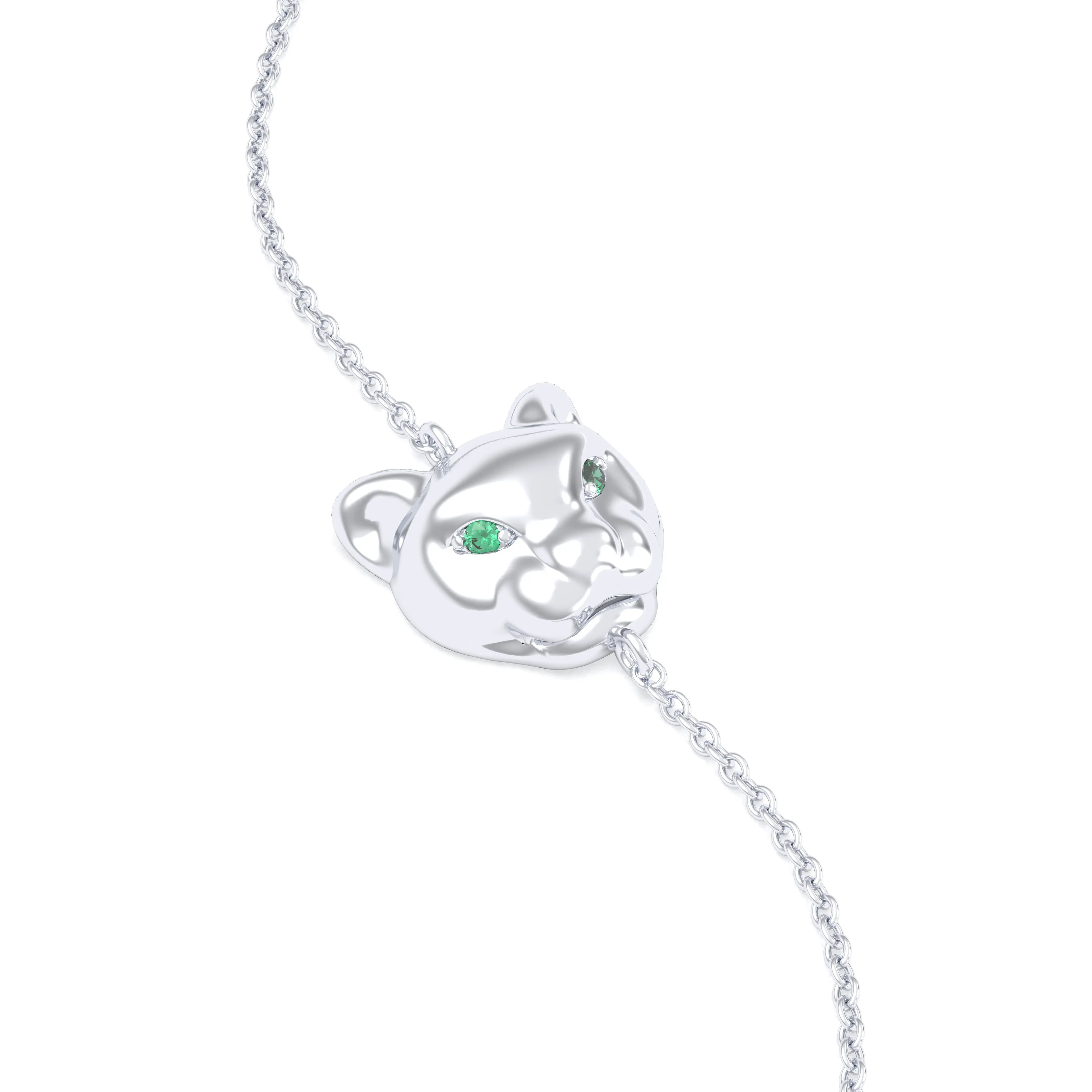 Bracelet Féline en or blanc 18 carats et pierres précieuses Emeraude