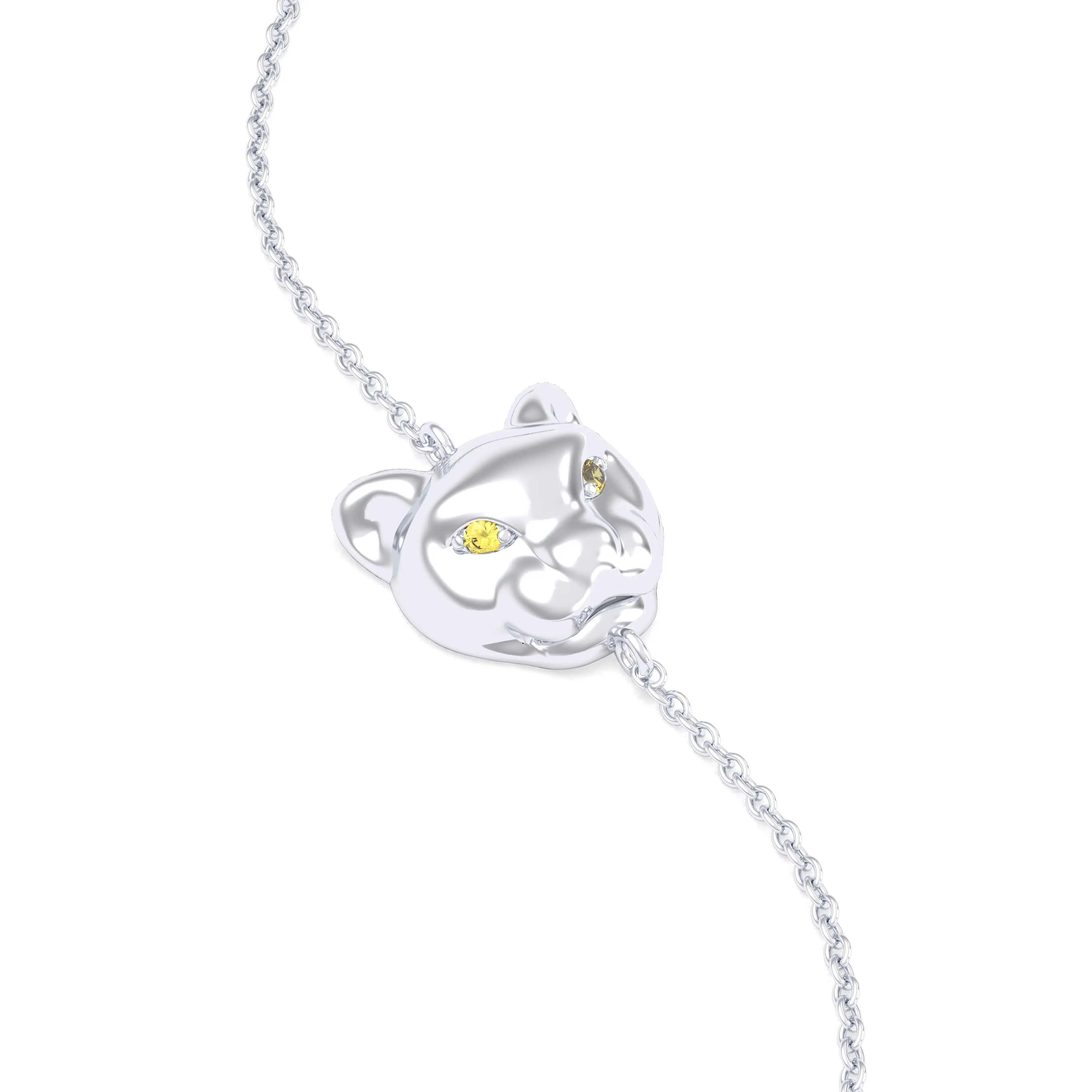 Bracelet Féline en or blanc 18 carats et pierres précieuses Saphir jaune