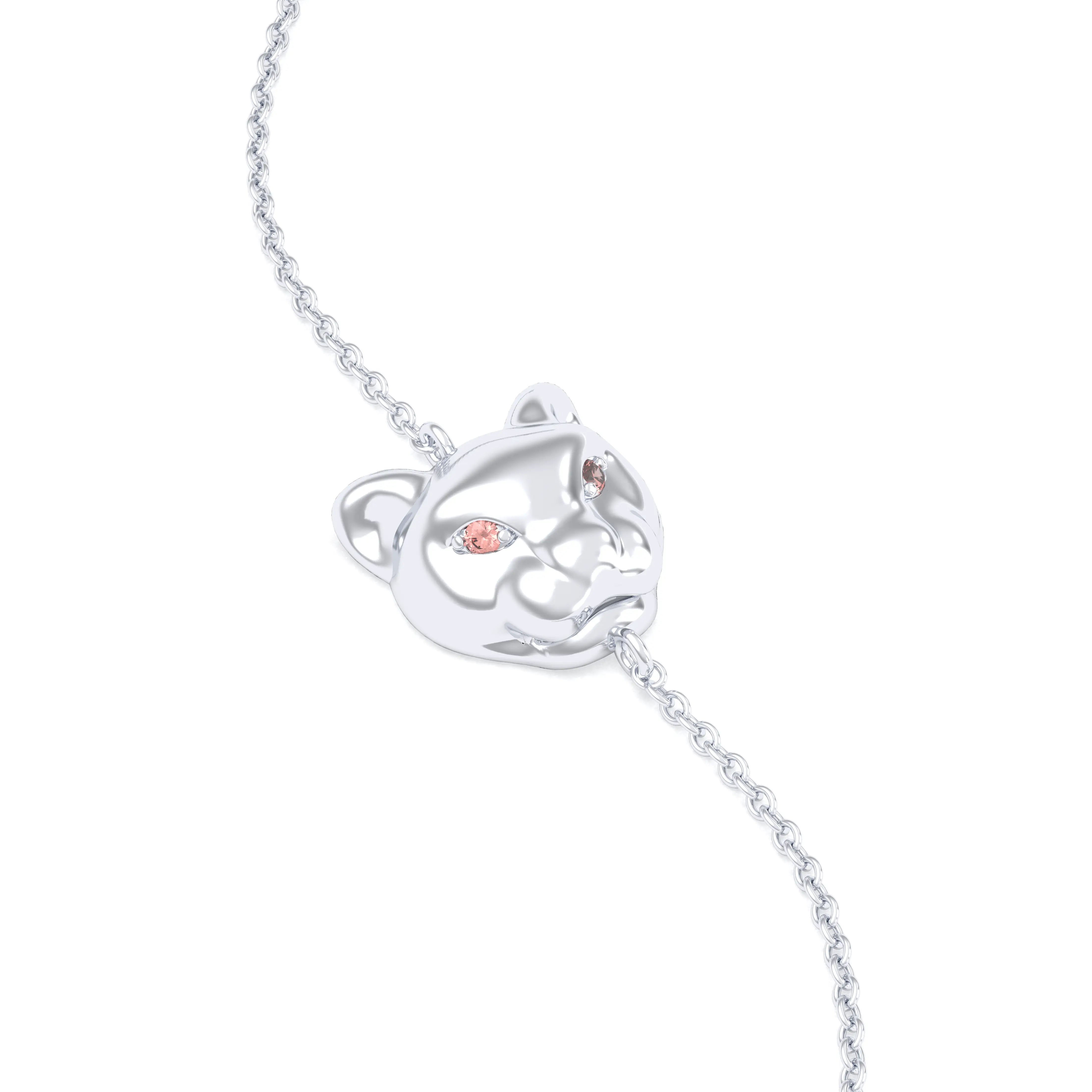 Bracelet Féline en or blanc 18 carats et pierres précieuses Saphir pêche