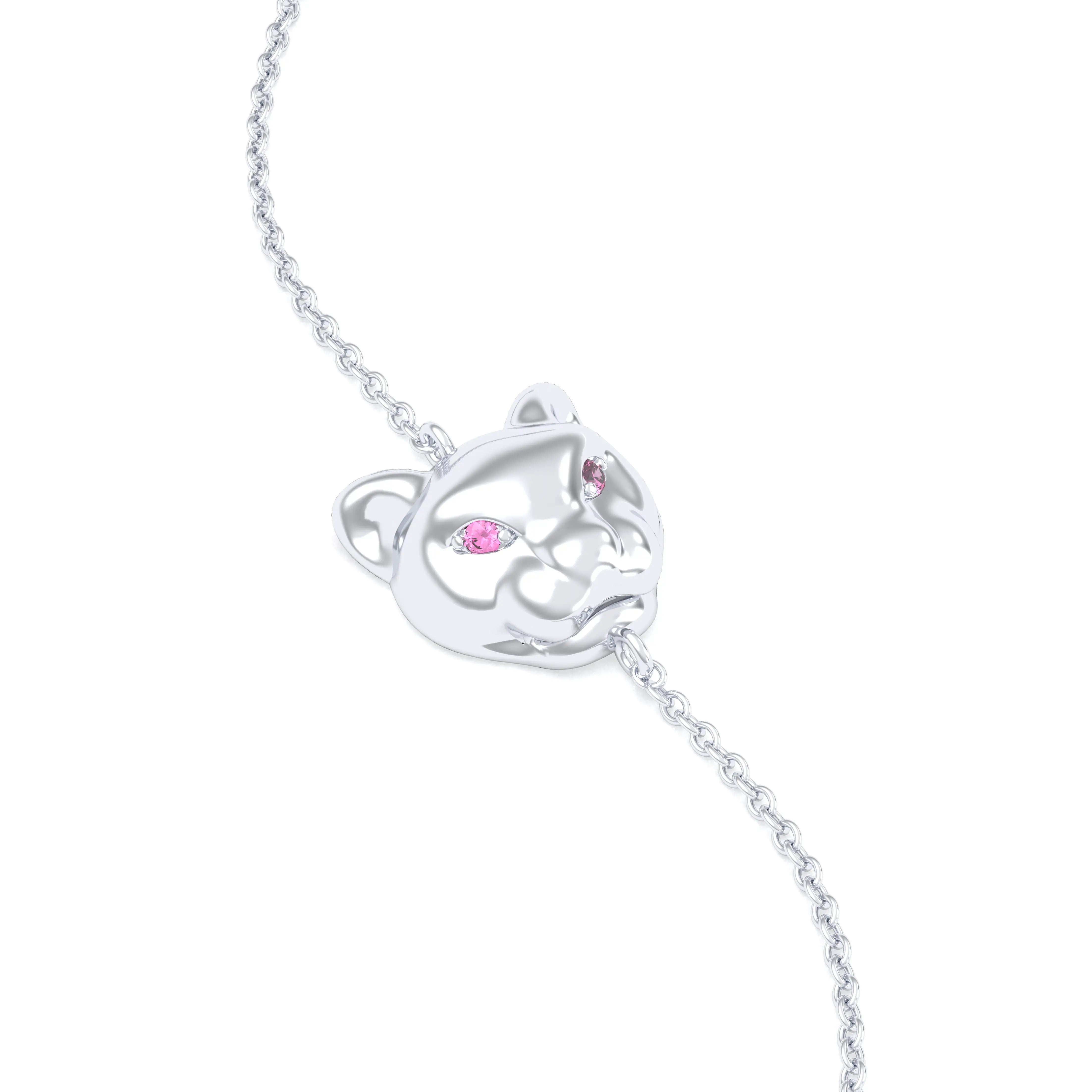 Bracelet Féline en or blanc 18 carats et pierres précieuses Saphir rose
