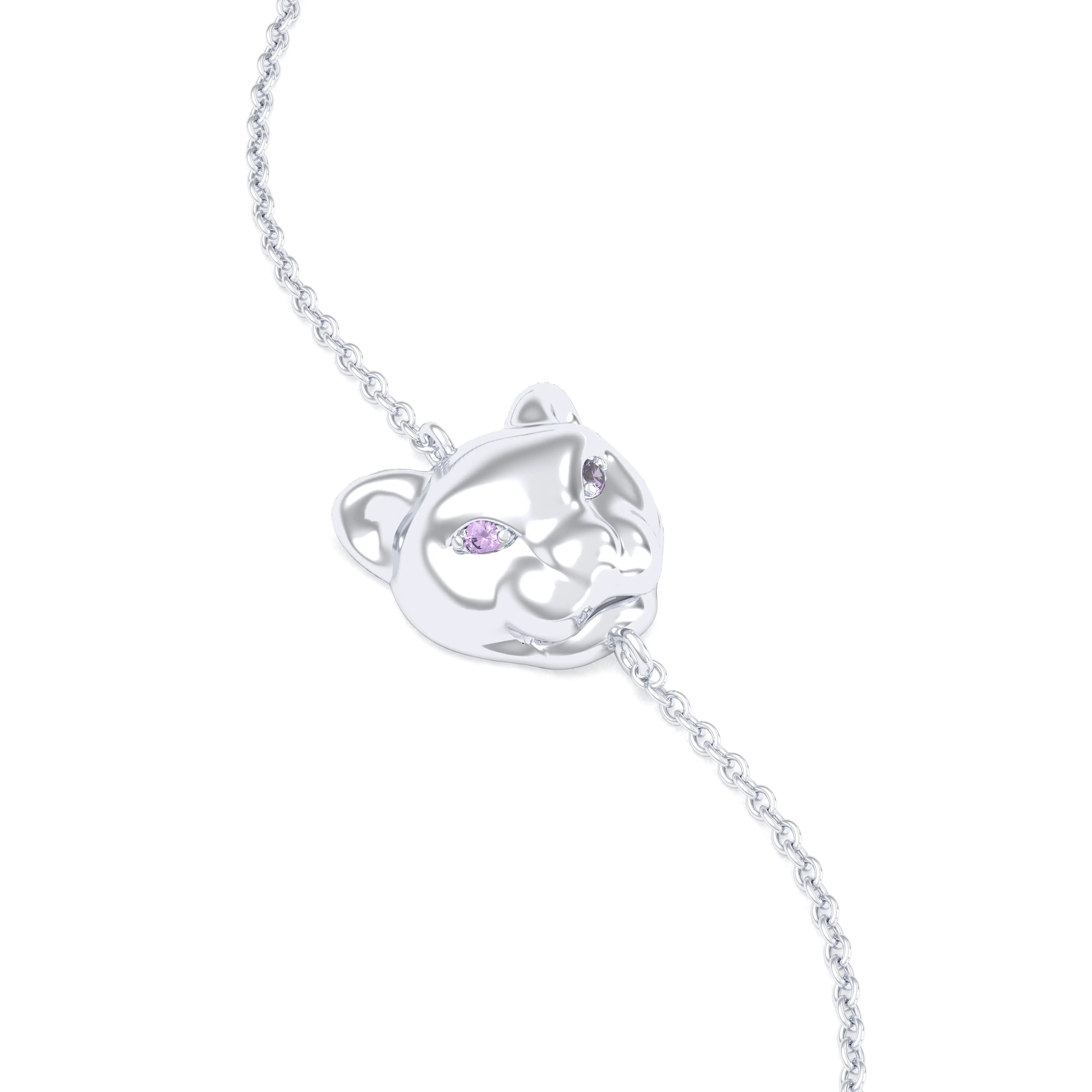 Bracelet Féline en or blanc 18 carats et pierres précieuses Saphir violet