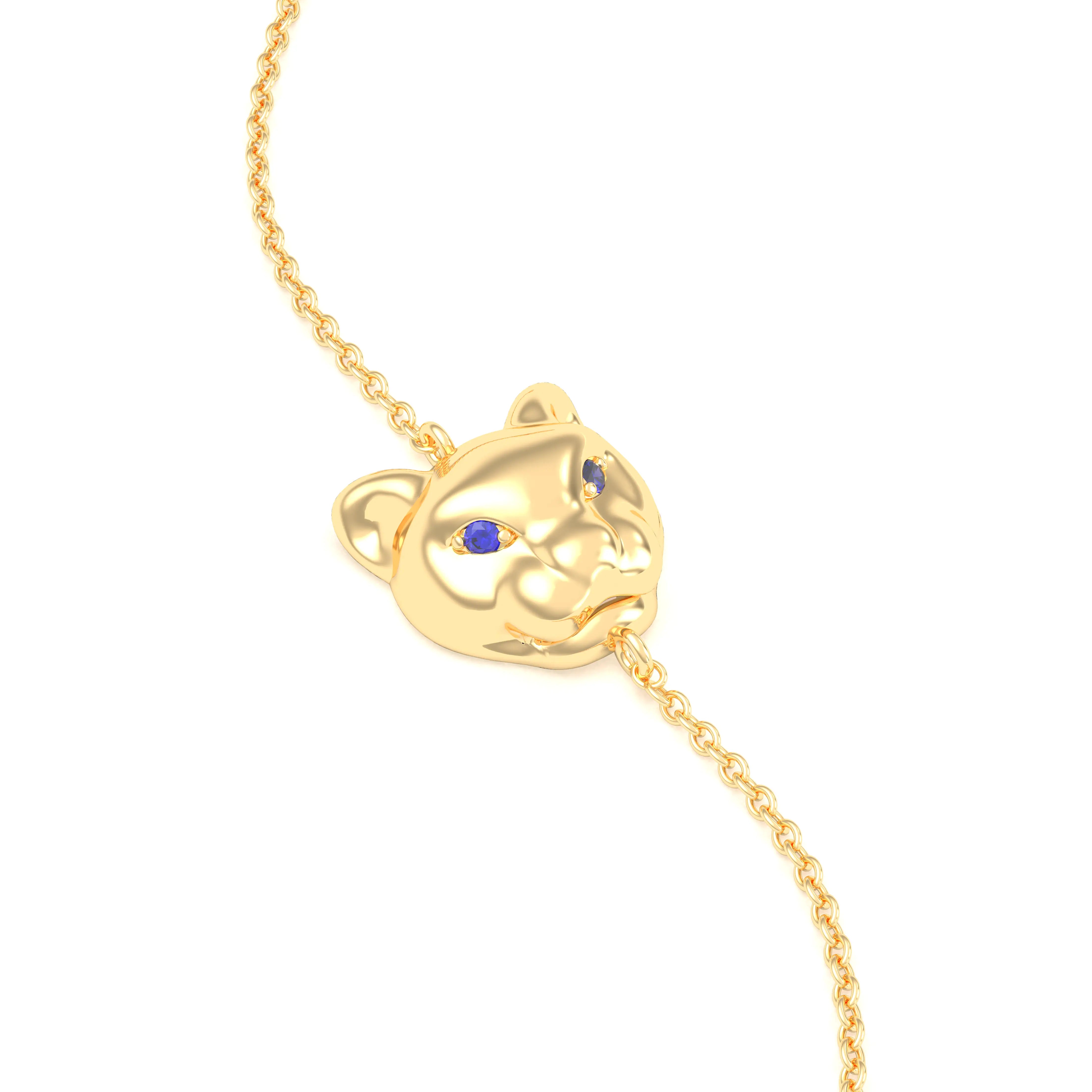 Bracelet Féline en or jaune 18 carats et pierres précieuses Saphir bleu