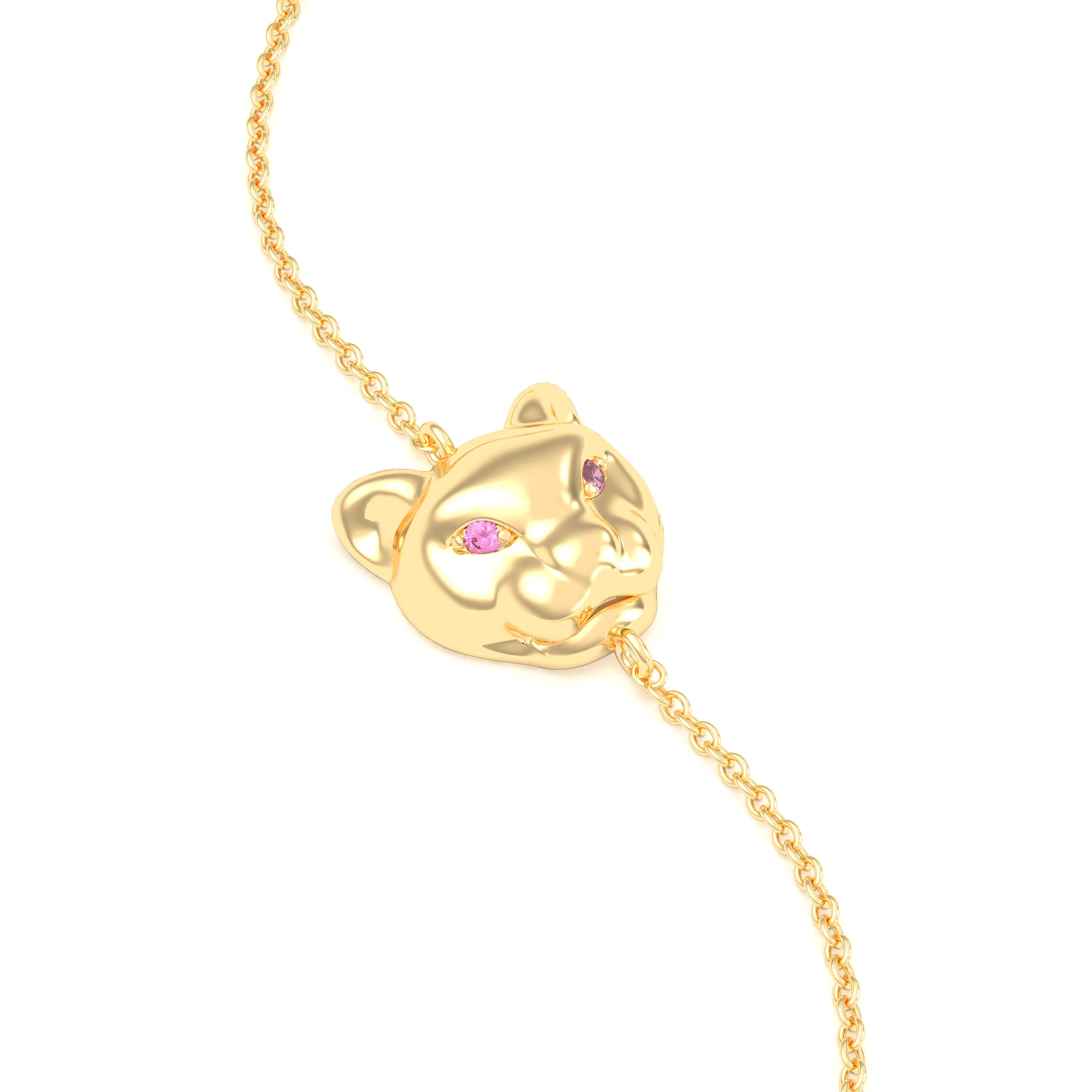 Bracelet Féline en or jaune 18 carats et pierres précieuses Saphir rose