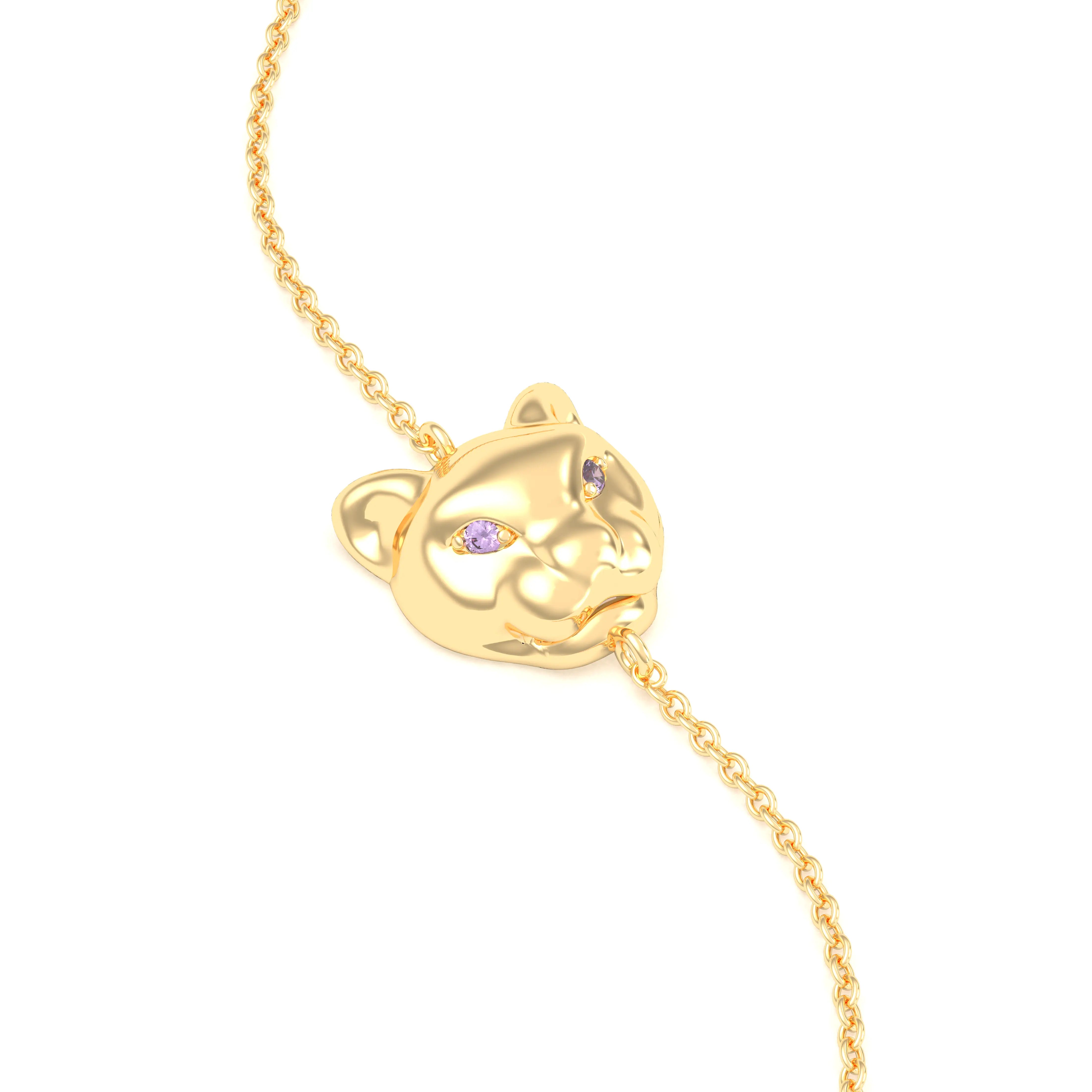 Bracelet Féline en or jaune 18 carats et pierres précieuses Saphir violet