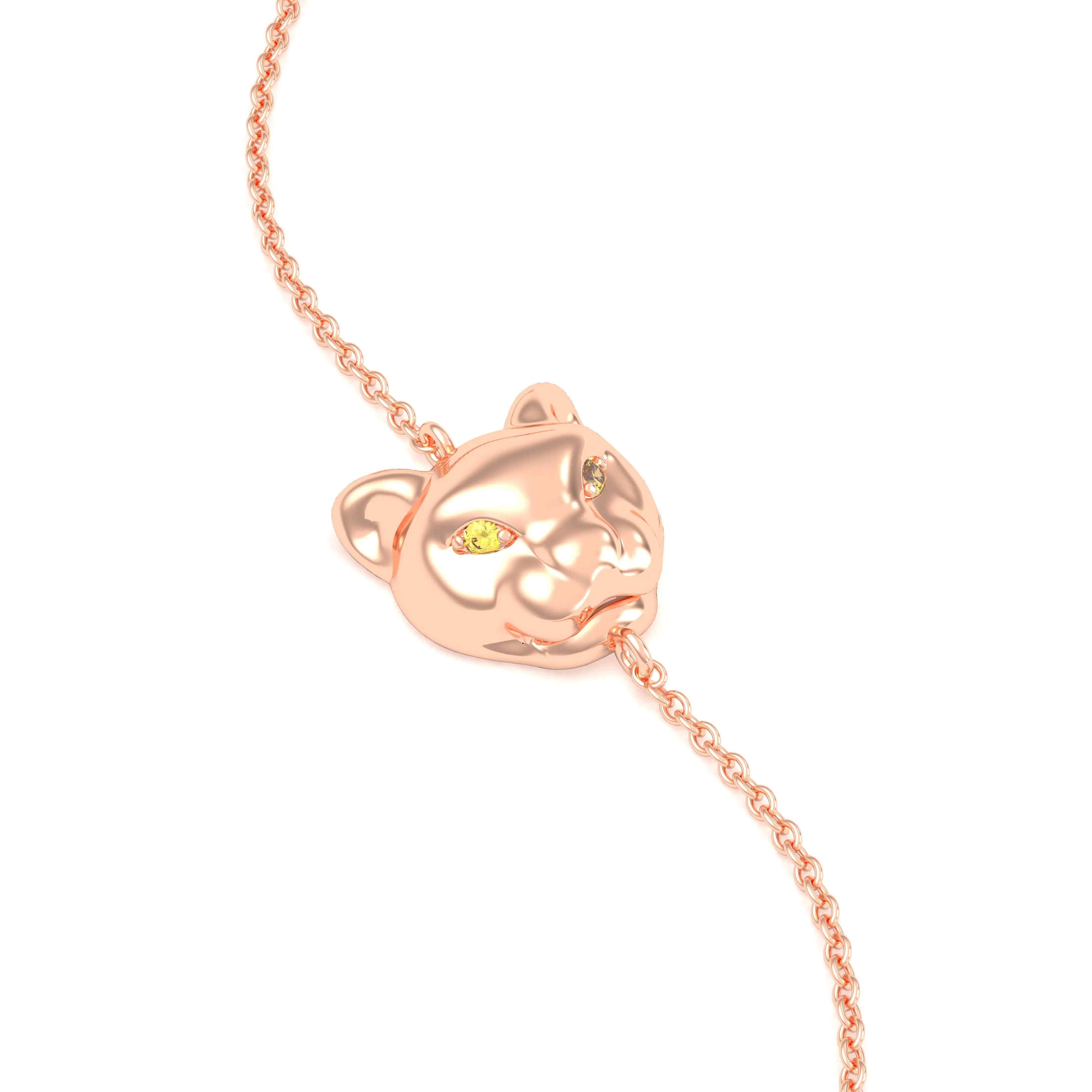 Bracelet Féline en or rose 18 carats et pierres précieuses Saphir jaune