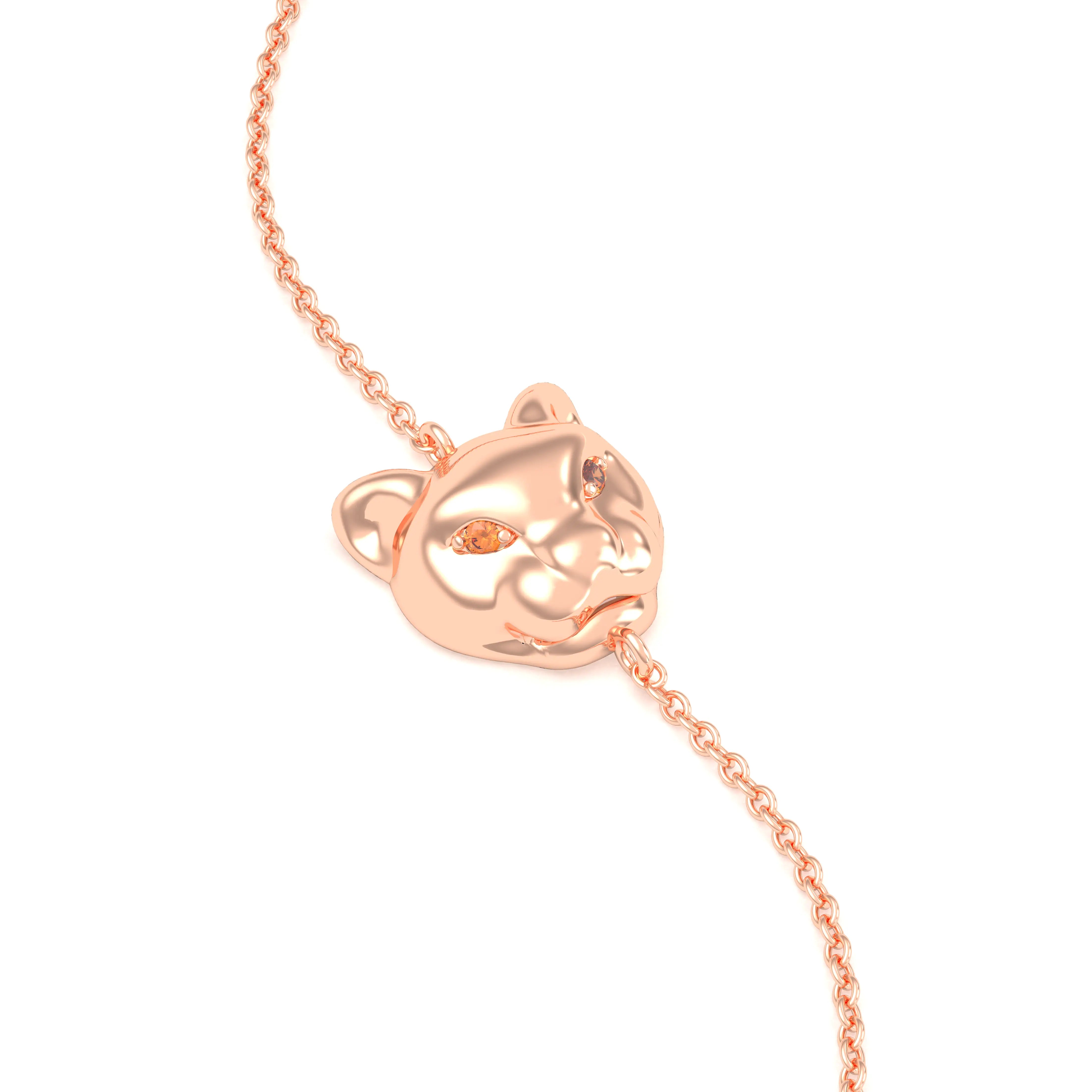 Bracelet Féline en or rose 18 carats et pierres précieuses Saphir orange