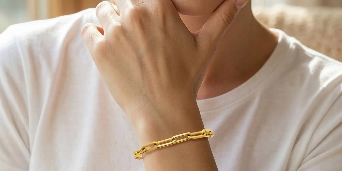 Bracelet Maillons Allongés en PVD Doré (21 cm)